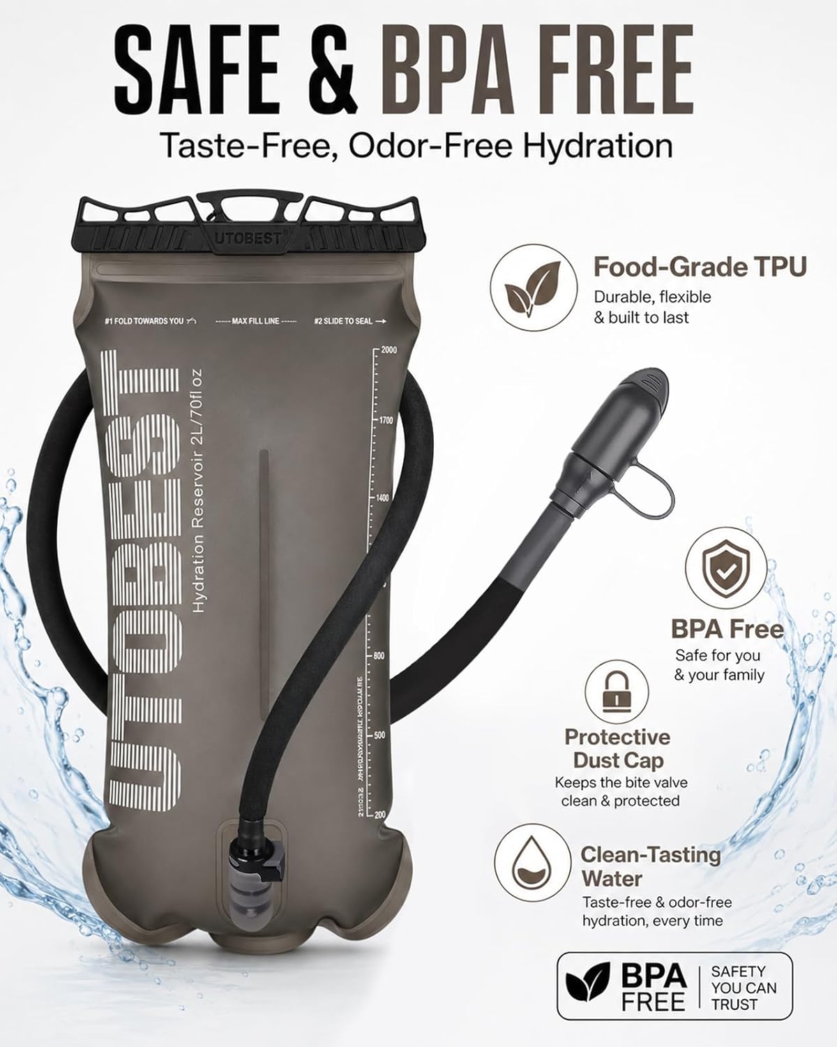 Detalle de UTOBEST Water Bladder 1.5L–3L: Durable TPU Hydration Reservoir for Outdoor Activities