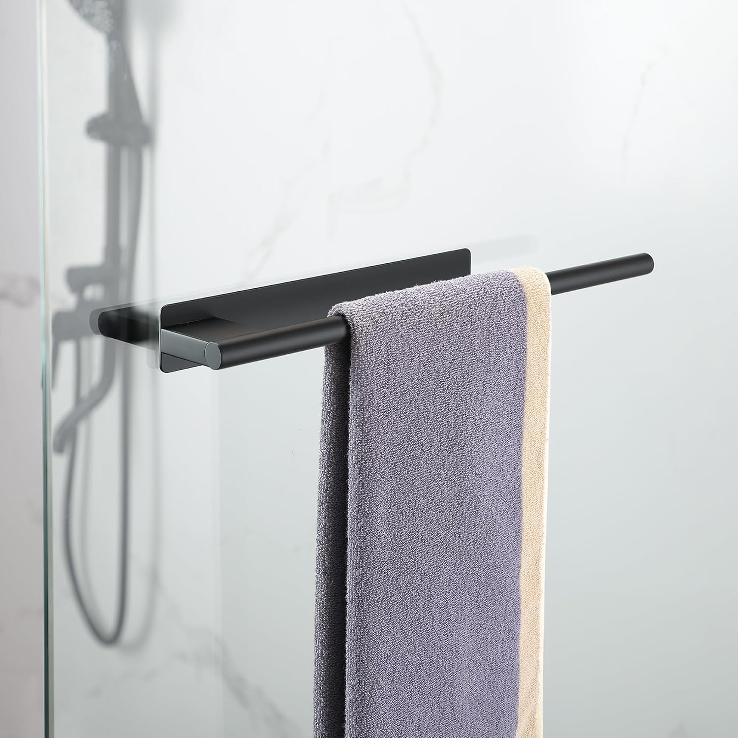 Detalle 2 de Gsocel porta asciugamani a braccio con colla in acciaio inox, 39 cm, nero