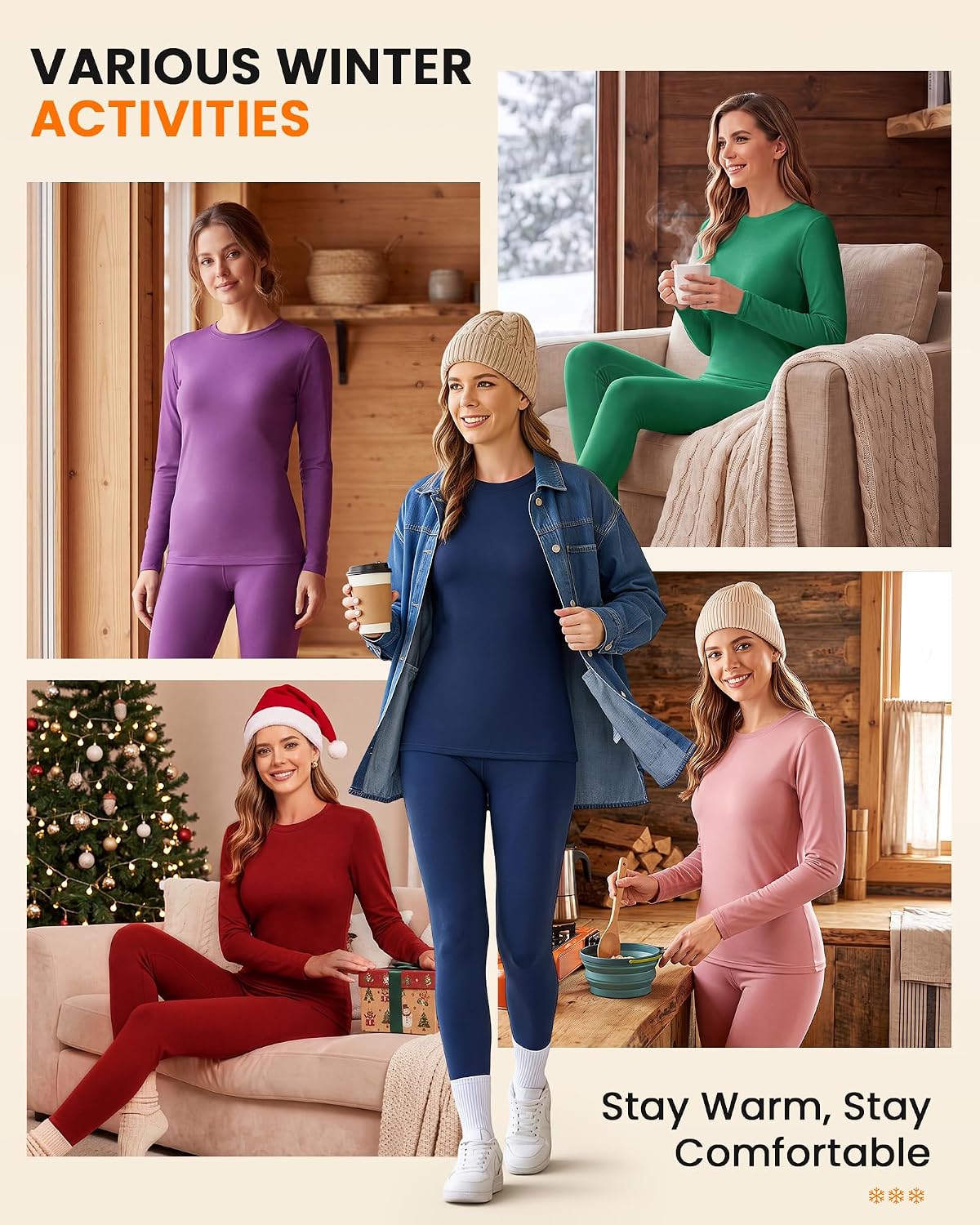 Detalle de SIMIYA Fleece-Lined Thermal Underwear Set for Women, 4-Way Stretch