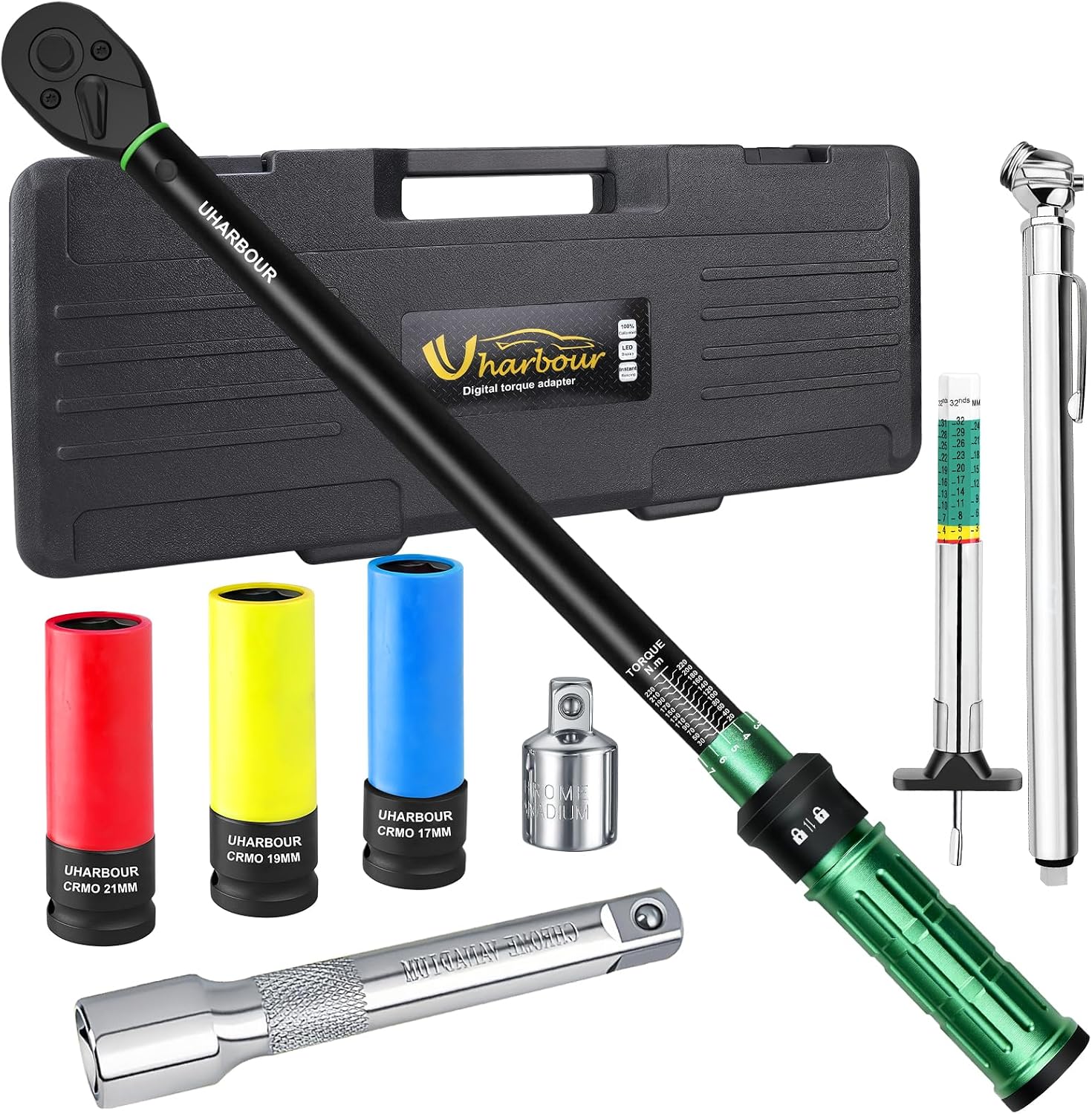 Detalle de Uharbour TW038 momentnyckelset 1/2 tum, 20–230 Nm, 8 delar