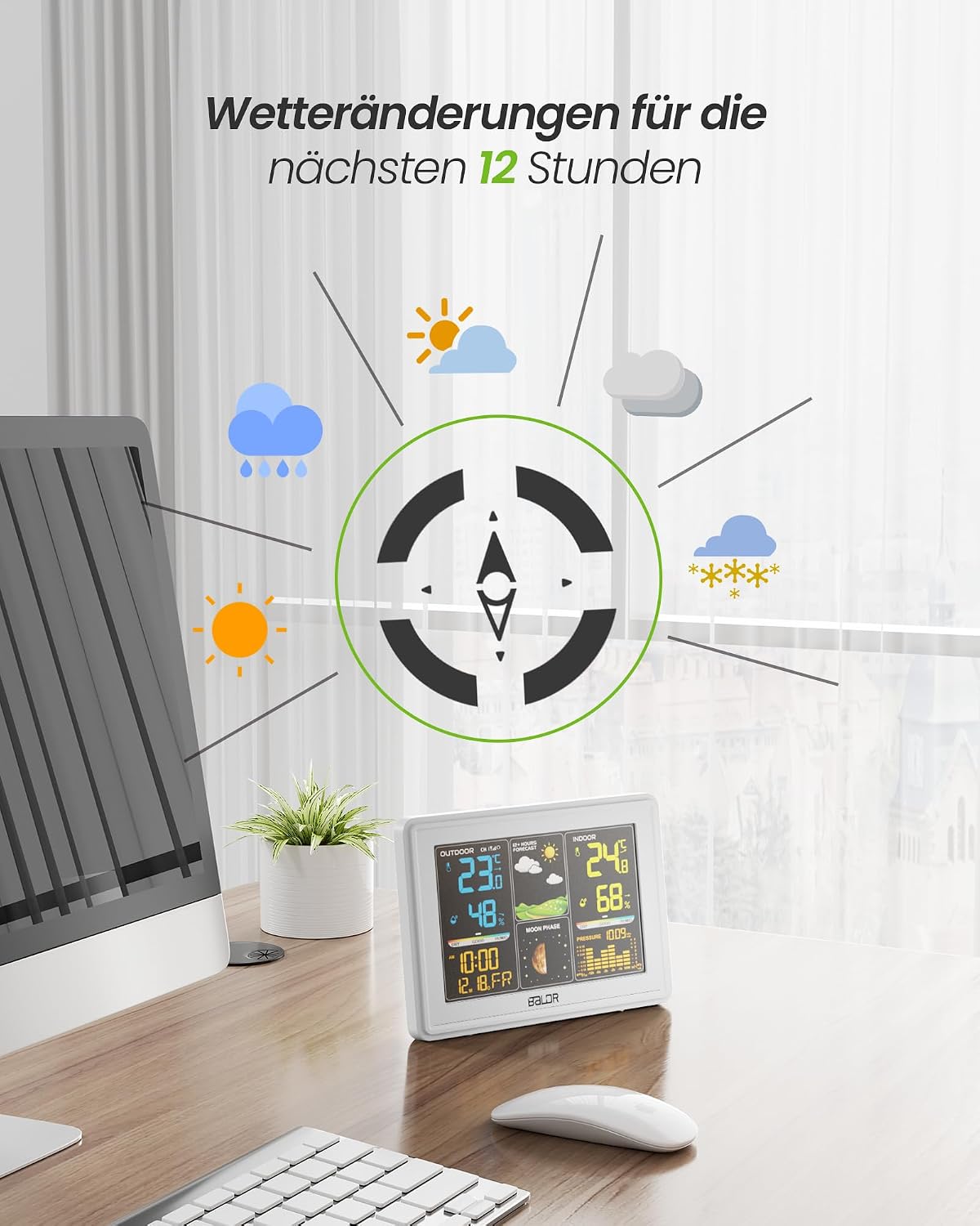 Detalle 1 de BALDR Wetterstation Funk 5 Uhr DCF