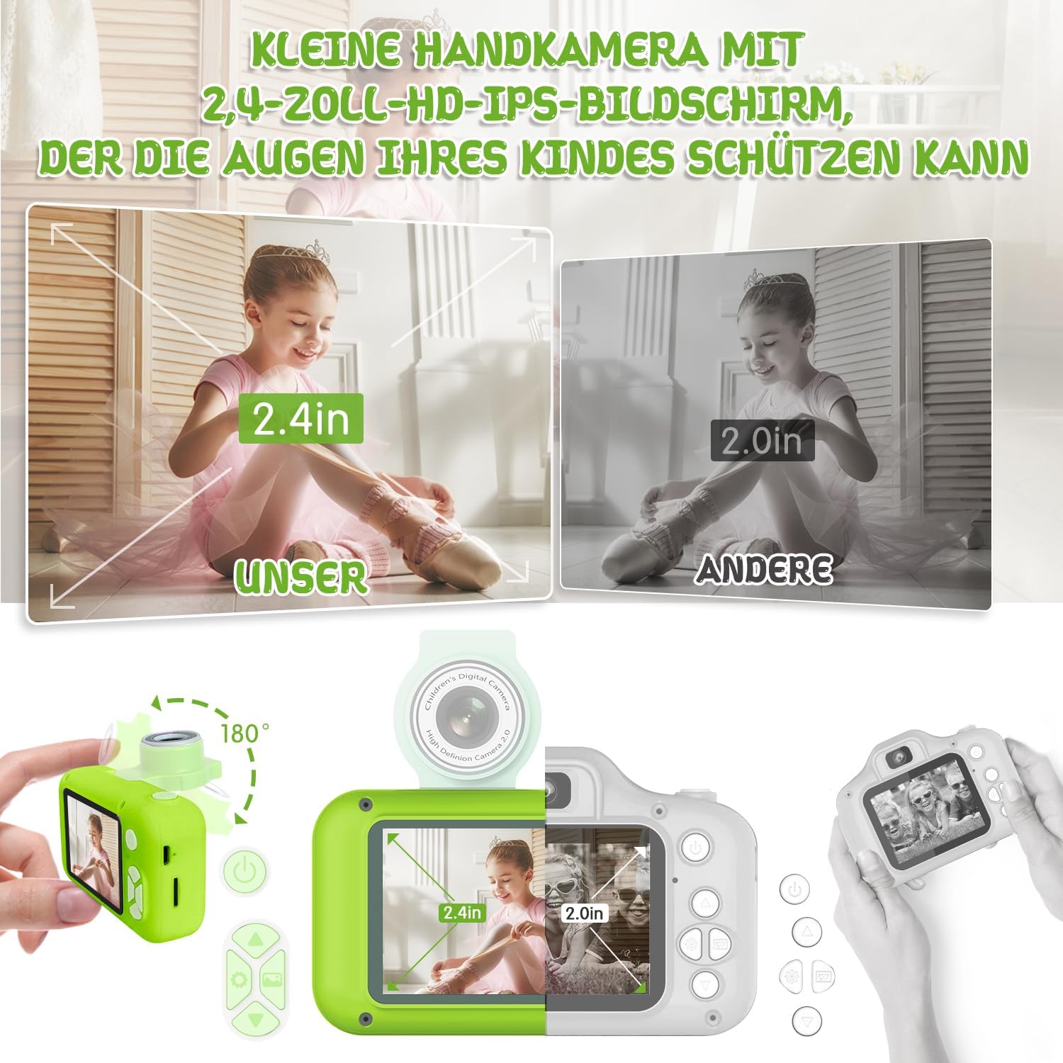 Thumbnail 2 de ARNSSIEN Kinder-Digitalkamera X101 mit 180° Flip-Objektiv und 2,4" IPS-Selfie-Modus