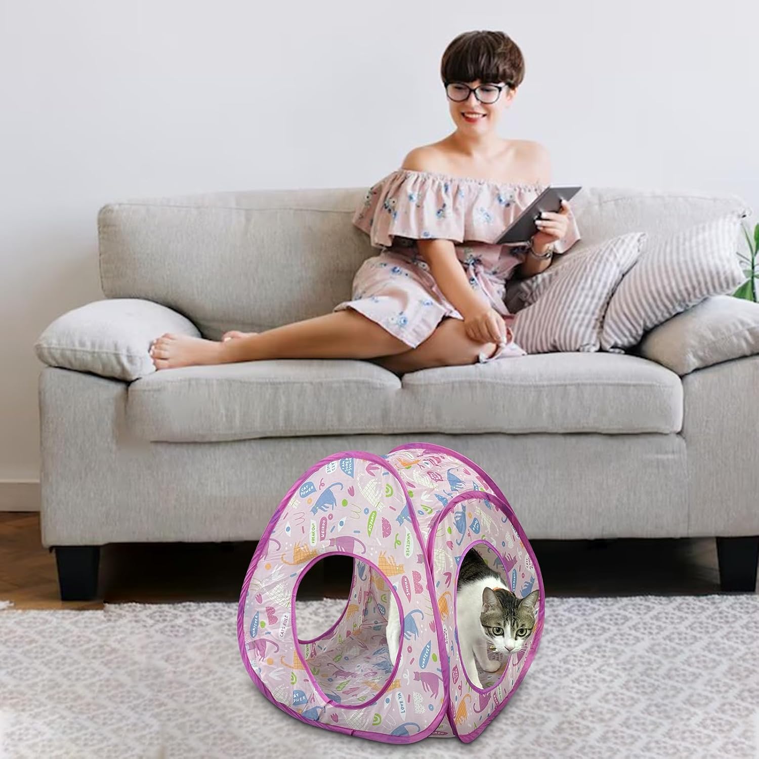Detalle de Andiker Cat Pop Up Tent 3-Holes: A Safe, Portable Hideaway for Indoor Cats