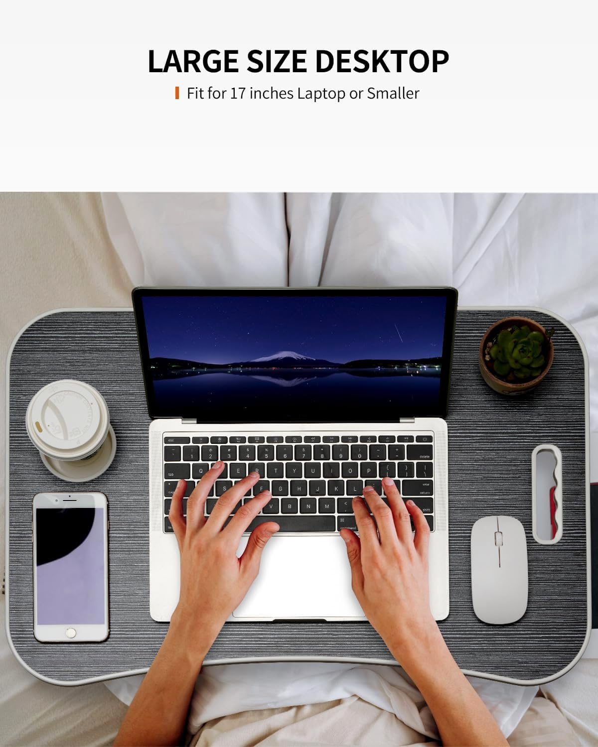Thumbnail 4 de FISYOD FIS03 Foldable Lap Desk with Cup Holder and Tablet Slot, Black Grain