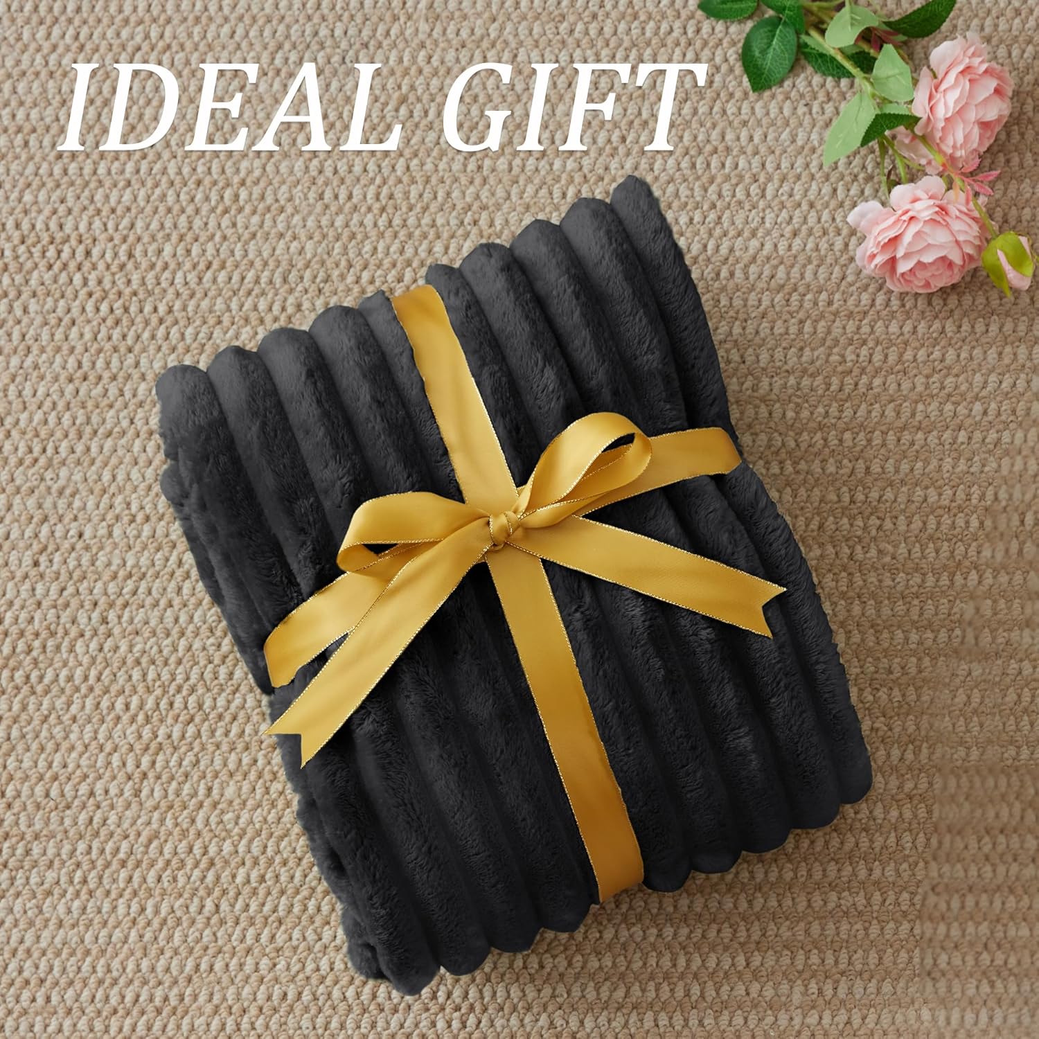 Thumbnail 5 de BEDELITE Fleece Black Throw Blanket: 50" x 60", 300GSM, Soft & Warm Striped Throw for Couch