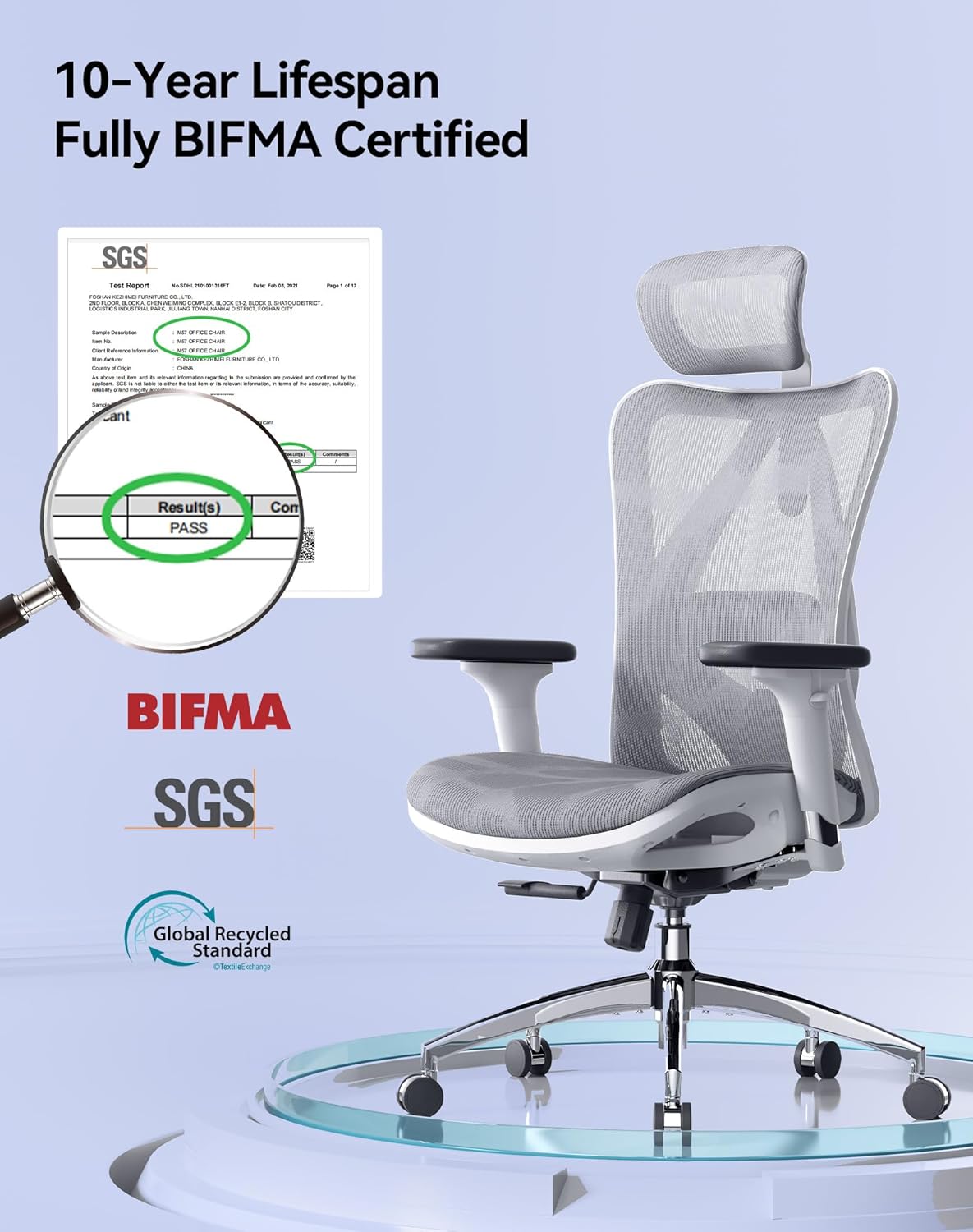 Detalle 2 de SIHOO M57: sedia ergonomica da ufficio con rete traspirante, supporto lombare e regolazioni 3D