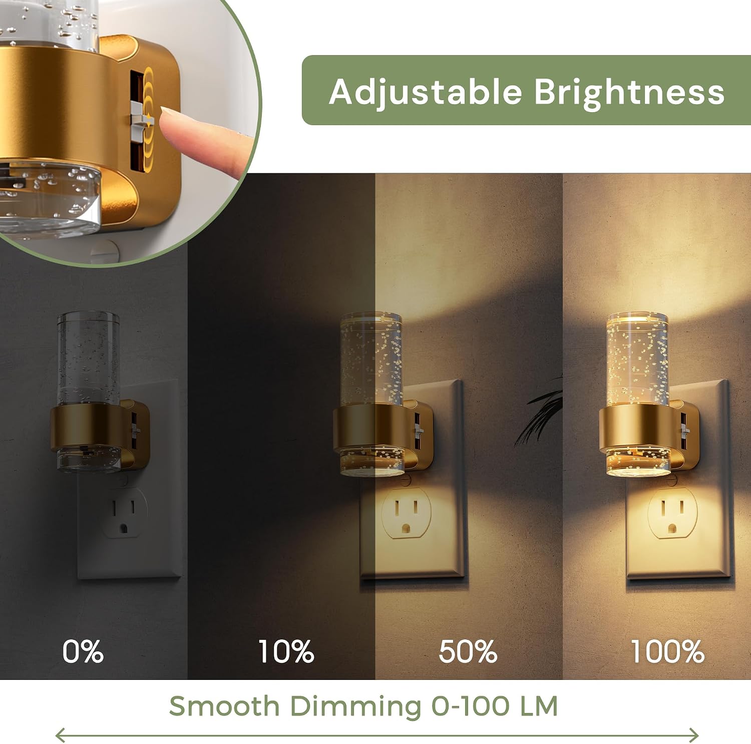 Detalle de L LOHAS LED GY278 Mini Bubble-Style Plug-In Night Lights, 2-Pack, Dimmable