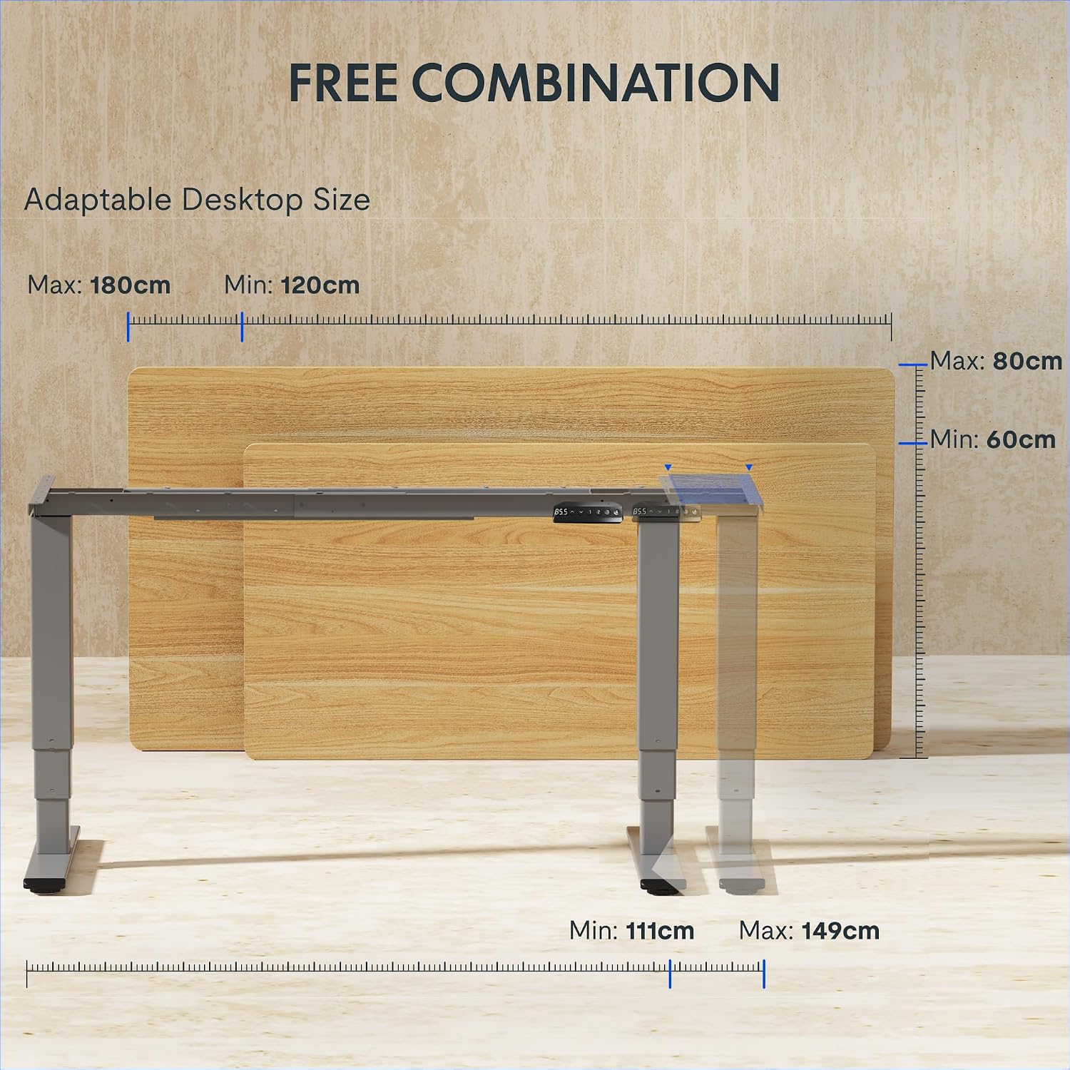 Detalle 2 de FLEXISPOT EC5S-Plus-NL03 Electric Desk Frame, Dual Motors, Grey