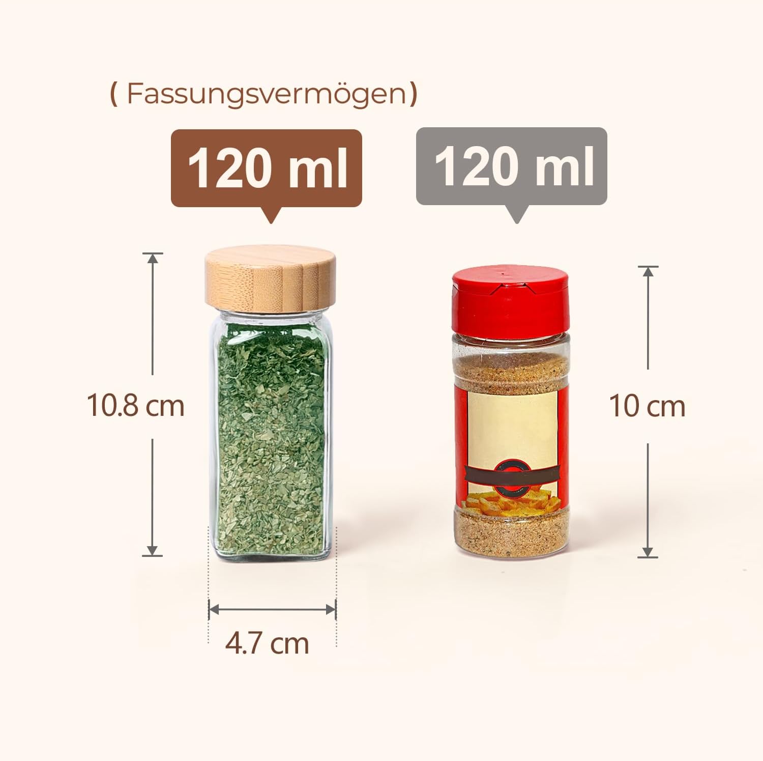 Detalle 2 de ComSaf Glass Spice Jars, 120 ml Square Glass Jars with Bamboo Lids, 6 Pack