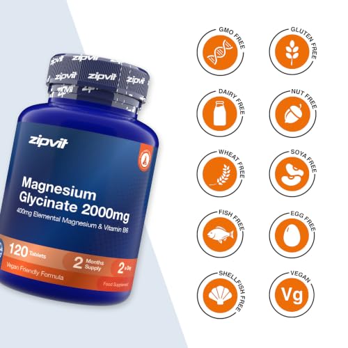 Thumbnail 7 de Zipvit Magnesium Glycinate 2000mg with Vitamin B6 – 120 Vegan Tablets