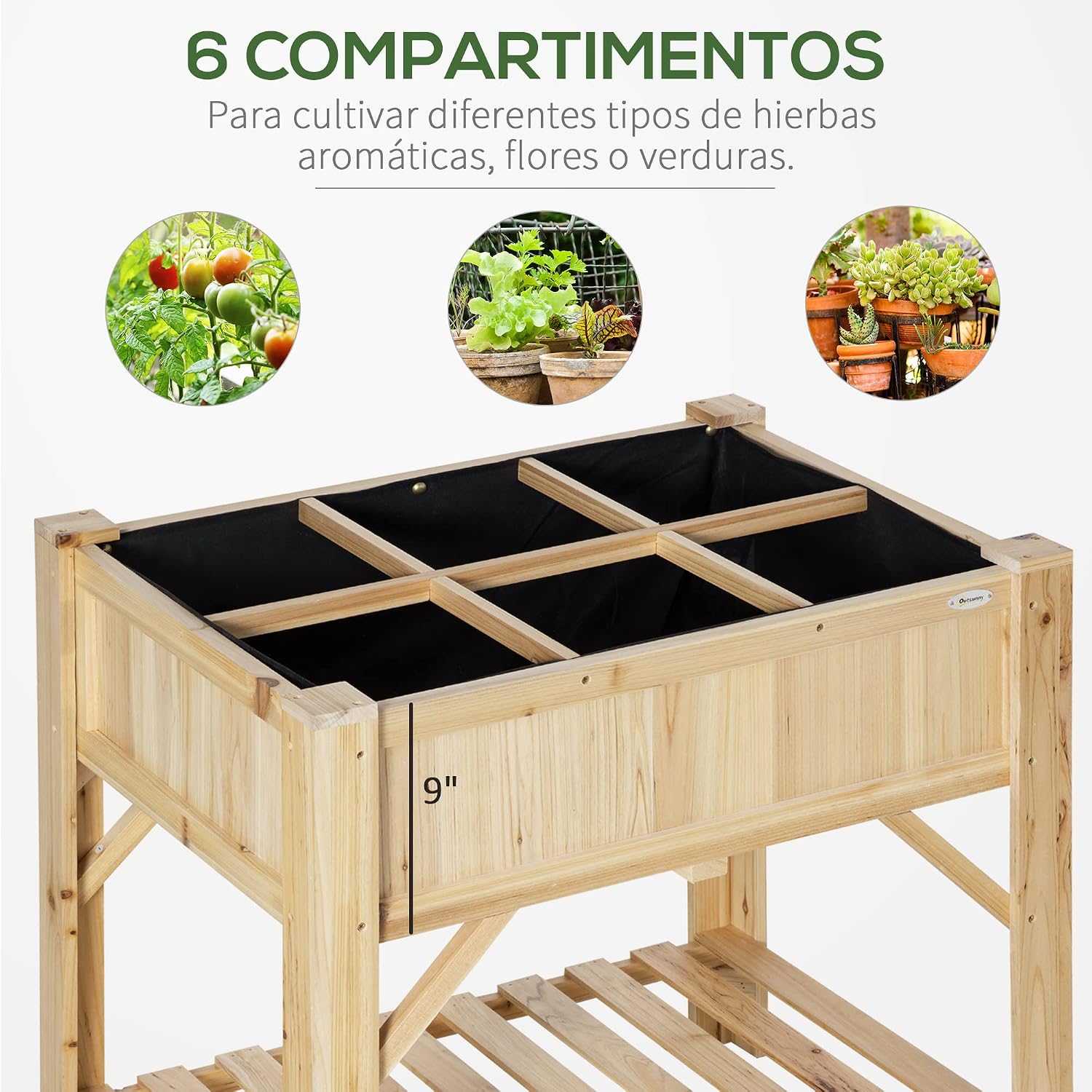 Detalle 1 de Outsunny Huerto Urbano Elevado de Madera