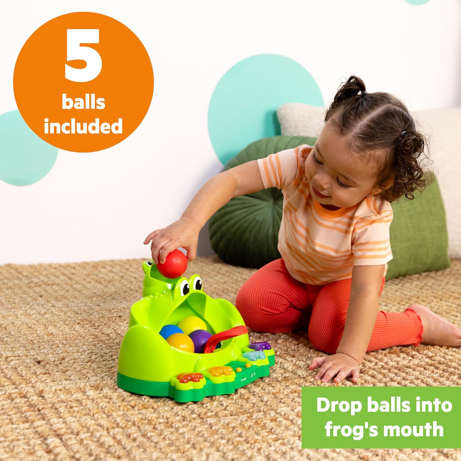 Detalle de Bright Starts Balle Grenouille Poppin' Ball – Jouet de Lancement et Rebond pour les tout-petits (6 mois et +)