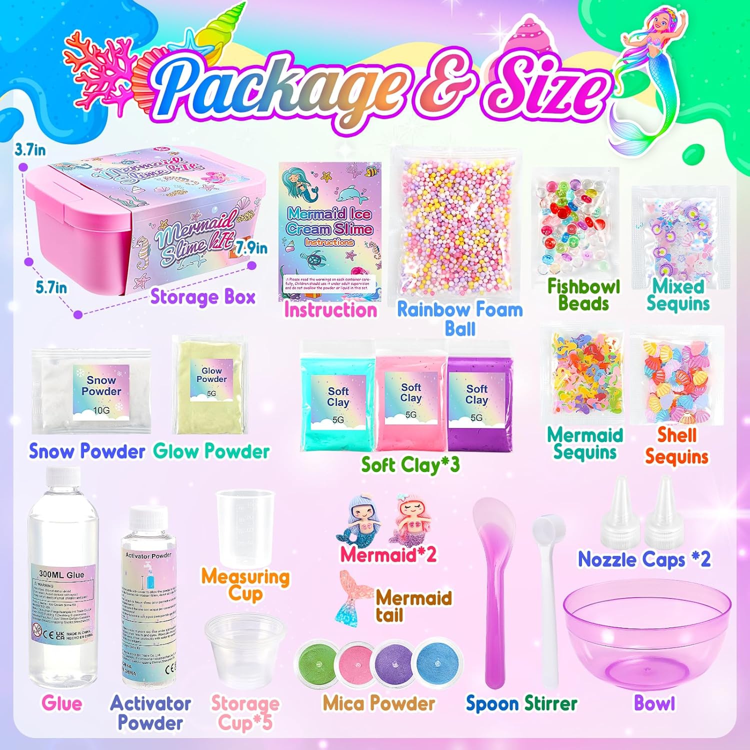 Detalle de iKidiki Slime Kit for 6–12 Year Olds: DIY Glitter Slime Set with Mermaid Accessories