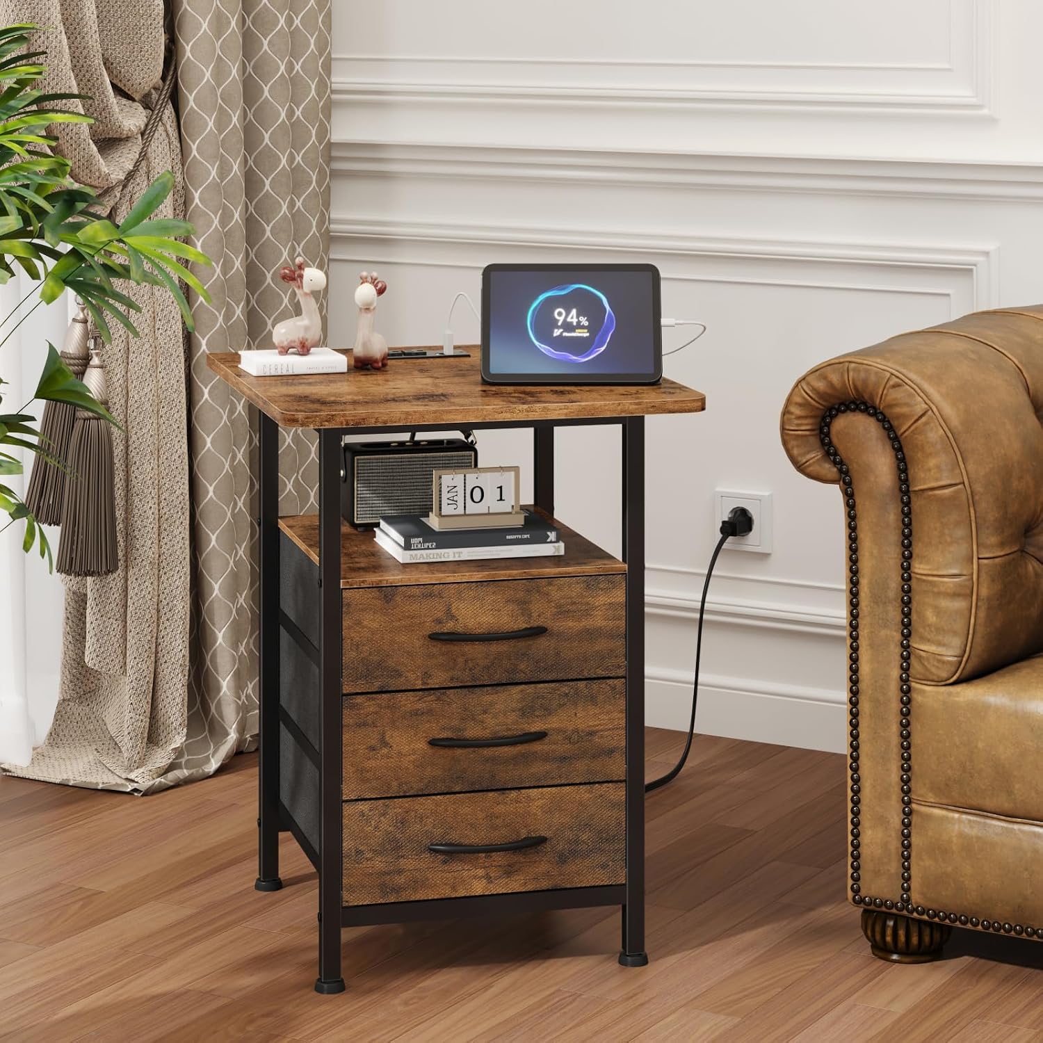 Detalle de GYIIYUO Nightstand Set of 2 with 19-inch Tabletop and Charging Station
