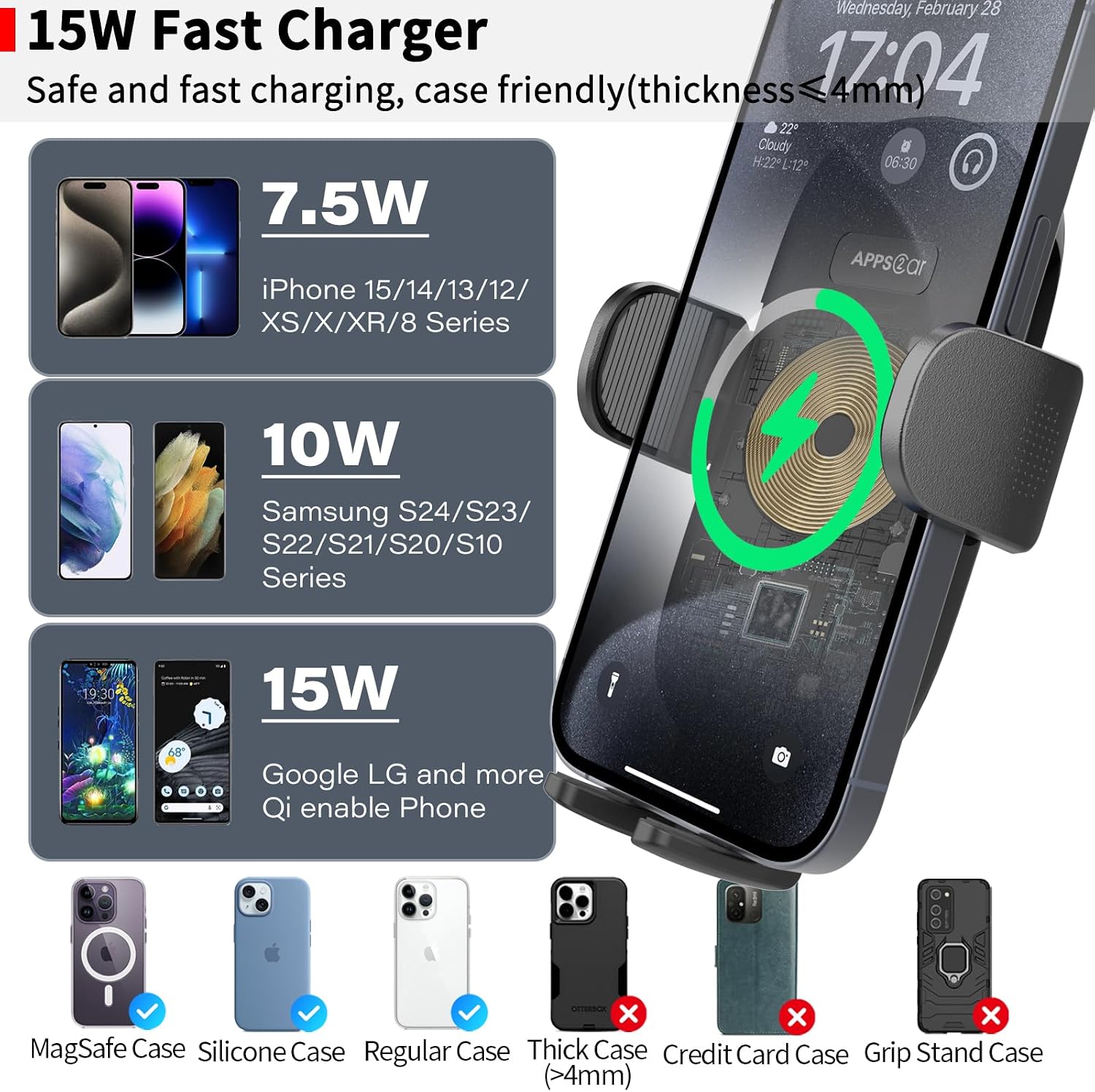 Thumbnail 5 de APPS2Car Sturdy CD Slot Wireless Charger 15W