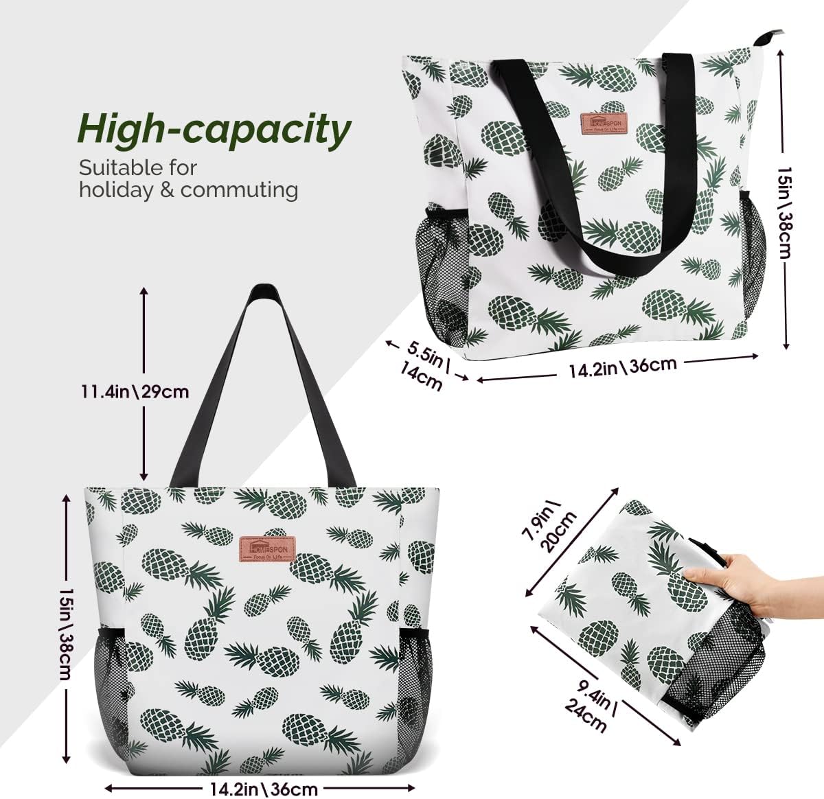 Thumbnail 5 de HOMESPON Large Waterproof Beach Tote Bag with Zip & Pockets – for Women