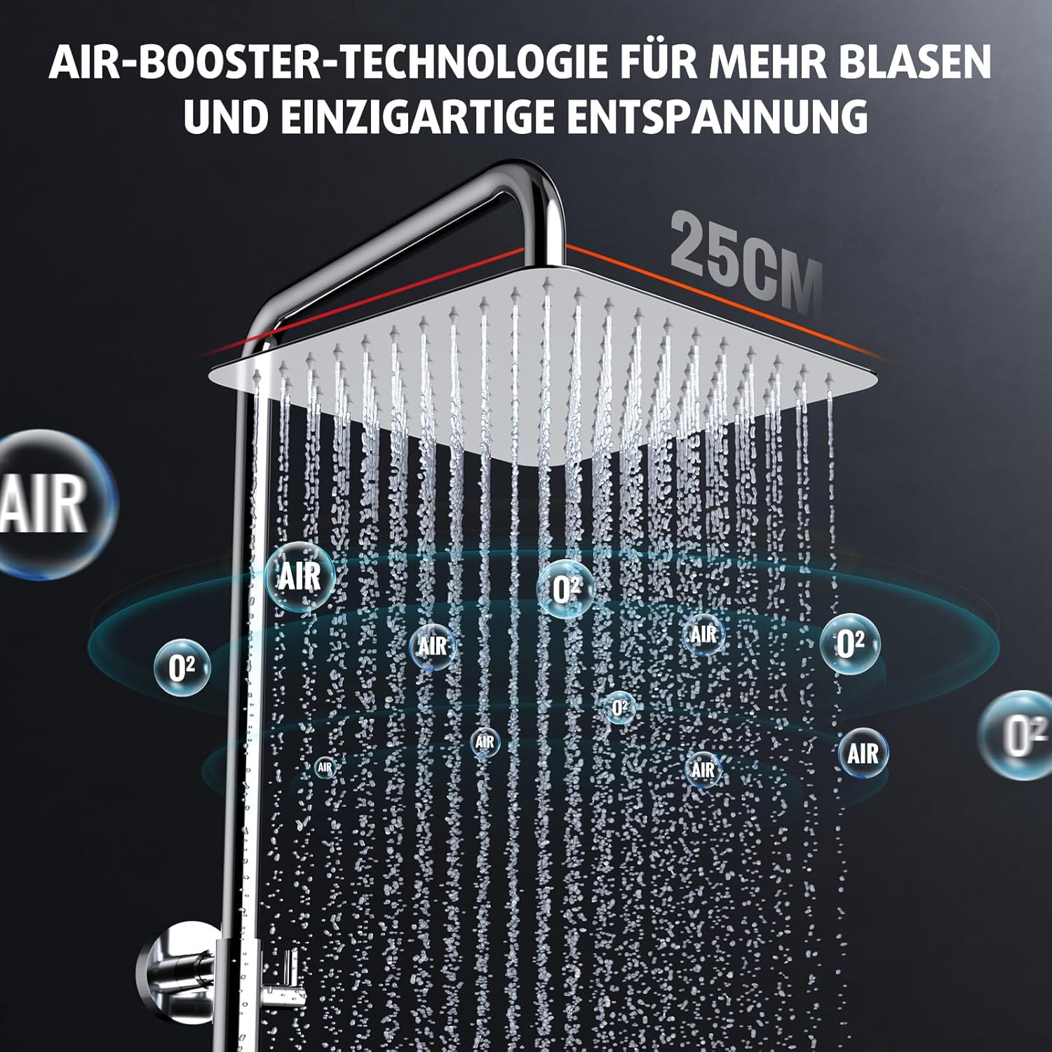 Thumbnail 3 de Rainsworth Regendusche Chrome – Regenduschekopf 25 × 25 cm, 3 Strahlarten, Duschsystem ohne Armatur
