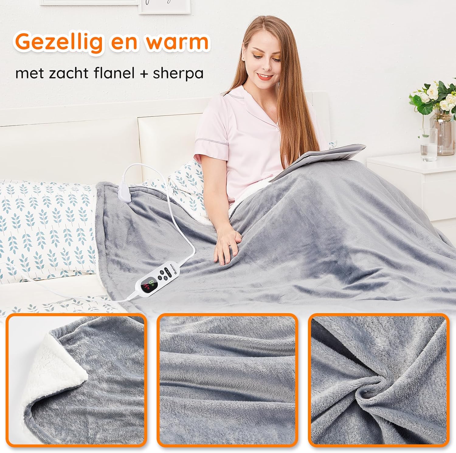 Detalle de Mia&Coco OB-007 elektrische deken 160 x 130 cm van flanel en sherpa