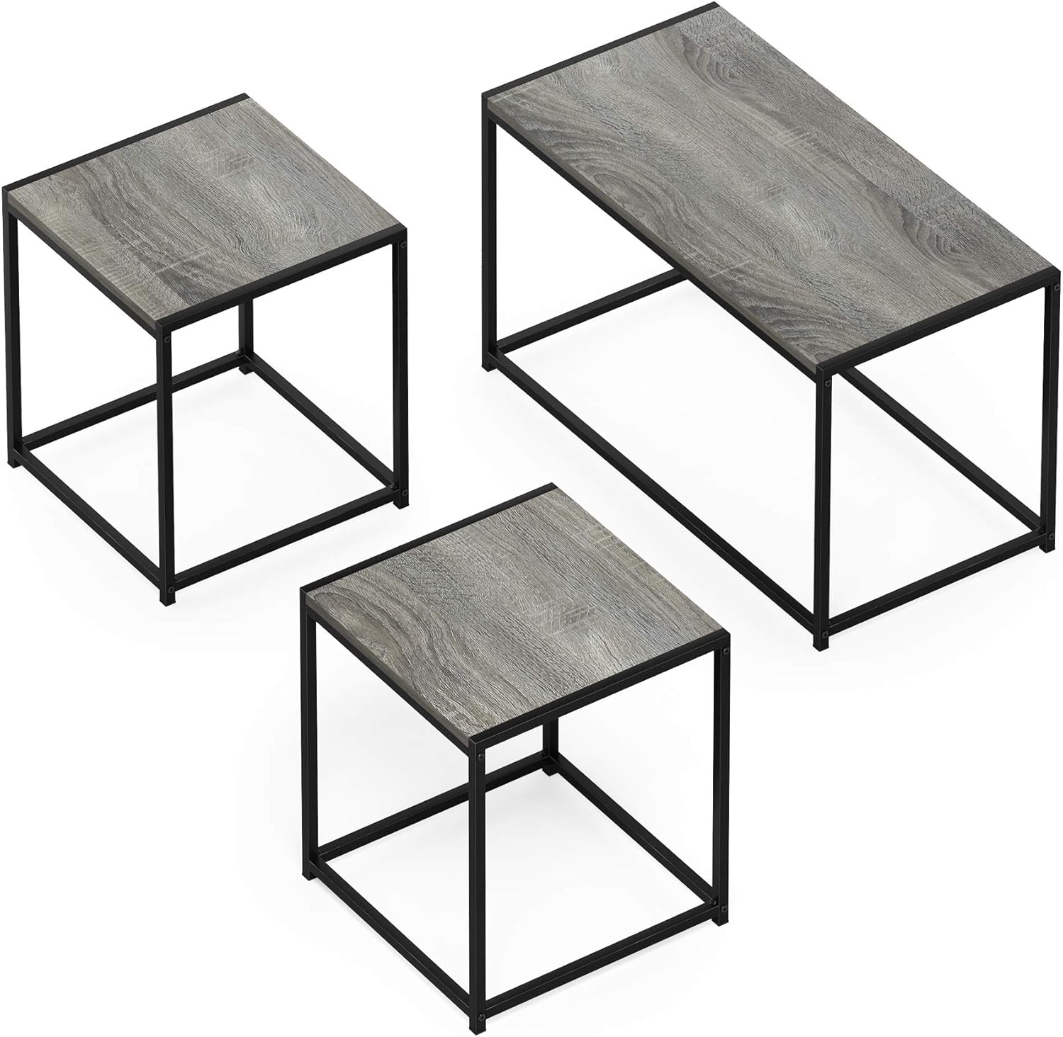 Detalle de Furinno Camnus: Set tavolo soggiorno moderno con tavolino da caffè e due tavolini, rovere francese grigio