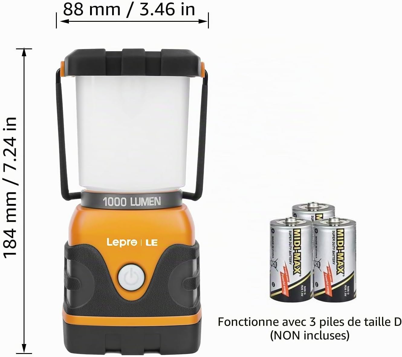 Detalle de Lepro Lampe Camping LED 1000 lm : lanterne étanche réglable pour camping, bivouac et pêche