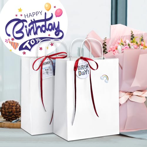 Detalle de Eupako Lot de 25 sacs cadeaux en papier kraft blanc, 21 x 11 x 27 cm – polyvalents et personnalisables