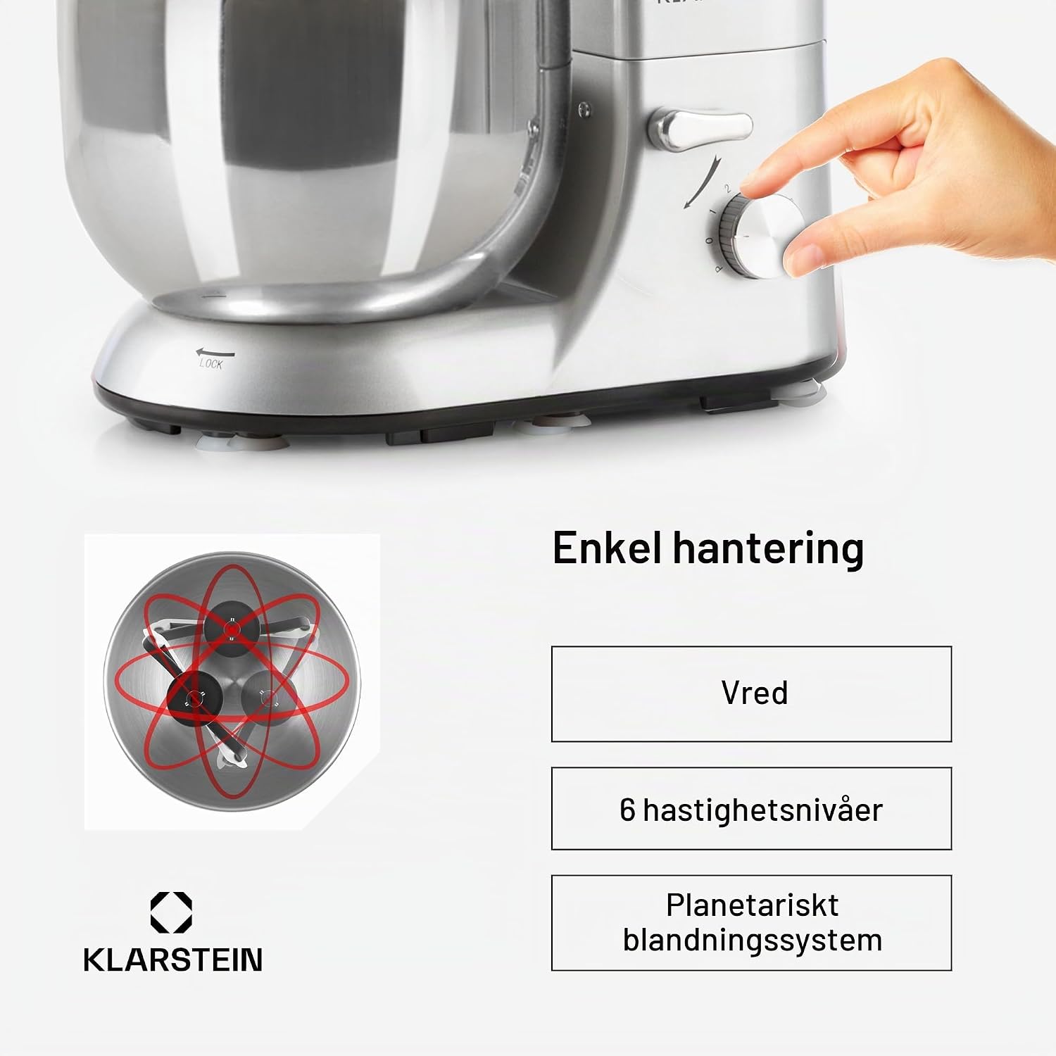 Detalle 1 de Klarstein Lucia Argentea matberedare, 1800 W, 5 l, köttkvarn och mixer