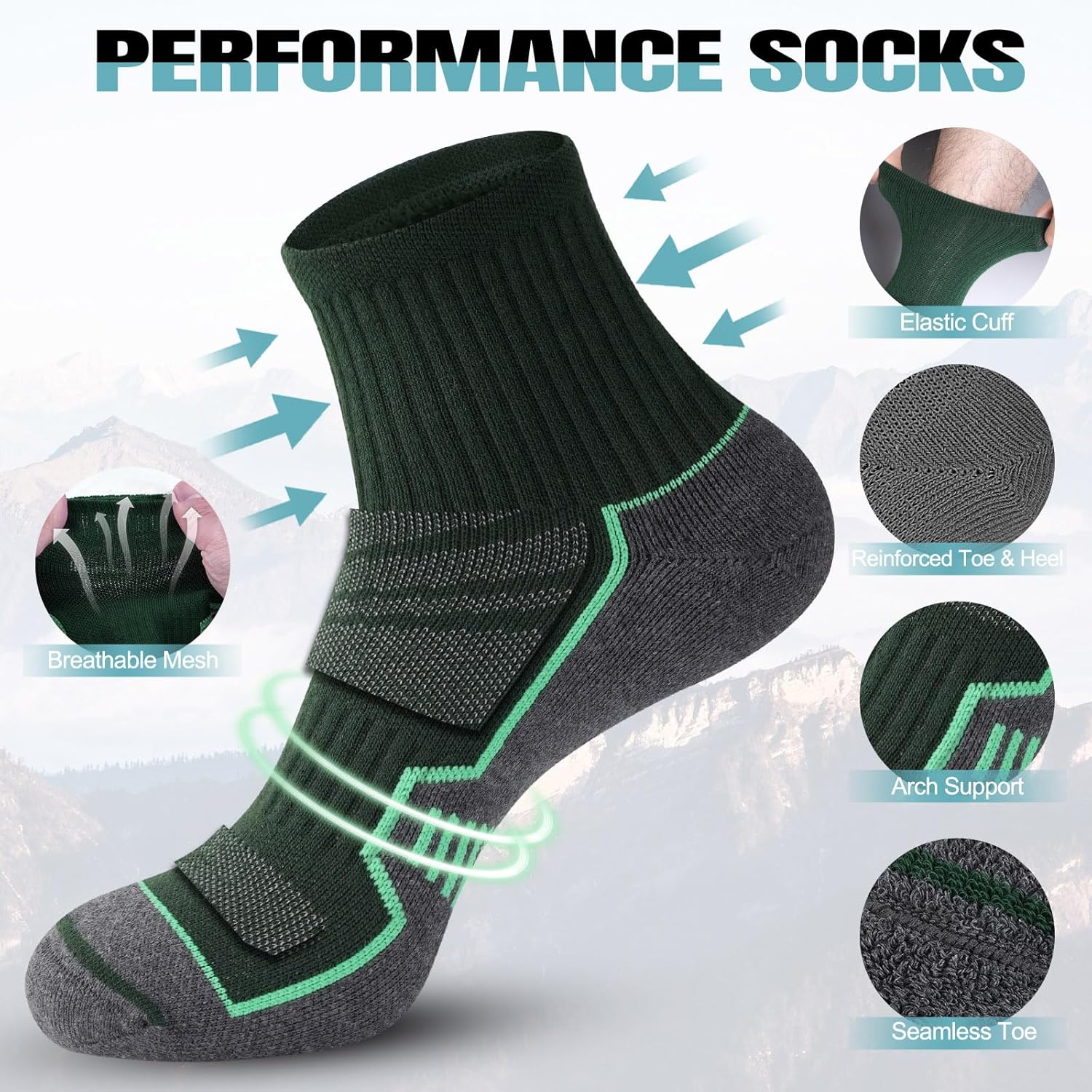 Thumbnail 2 de ILovDaisy Men’s Running Trainer Socks (Ankle, Cushioned & Anti-Blister) – 6 Pairs, UK 6-8 & 9-12