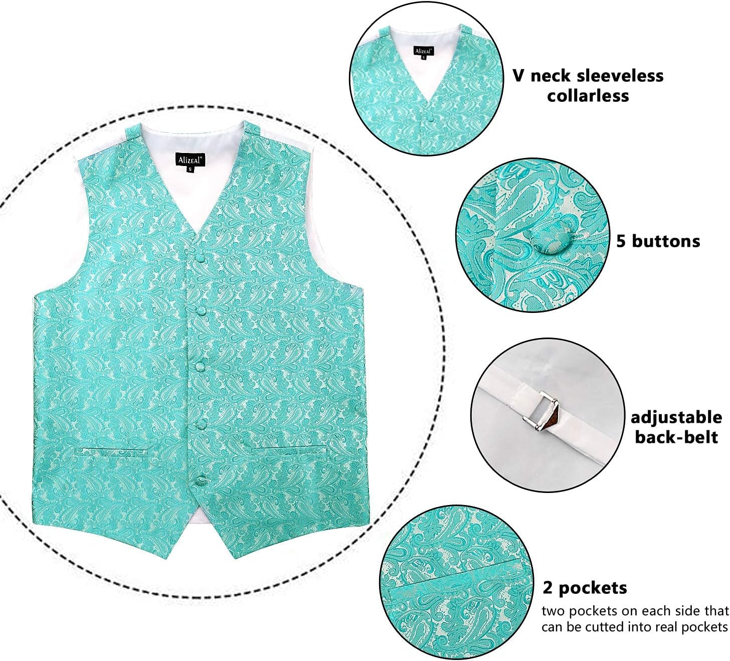 Detalle de Alizeal Mens Classic 4pc Paisley Jacquard Waistcoat Suit Vest Set