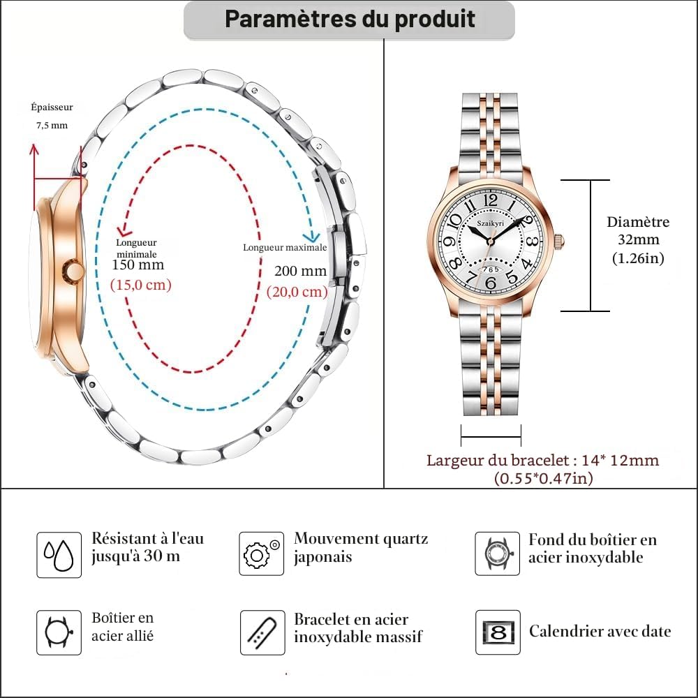 Detalle 2 de Szaikyri Montre Classique pour Femmes – Lisibilité maximale et style intemporel