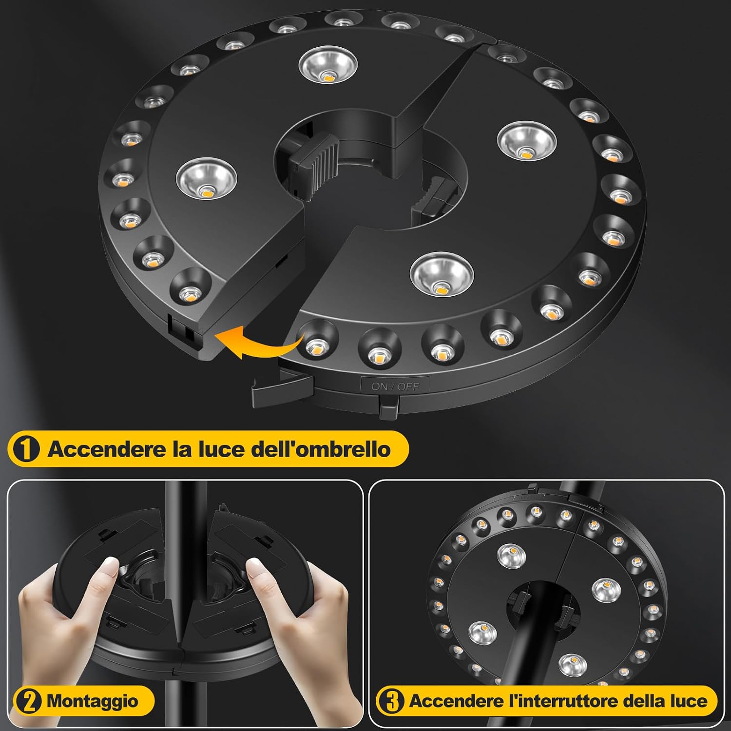 Detalle de Luce per Ombrellone HELESIN: 28 LED, 200 Lumen, 3 modalità, wireless, 4 AA