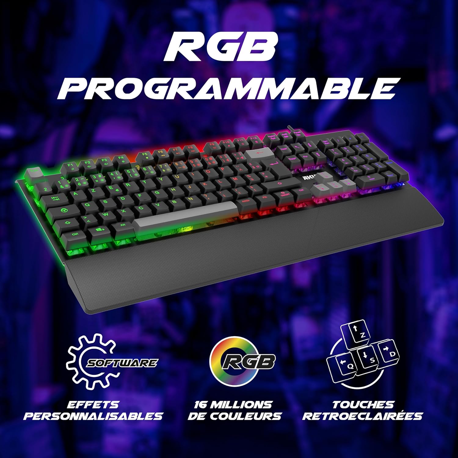 Detalle de AKUMA AKSHOK02 – membranowa klawiatura gamingowa AZERTY z RGB