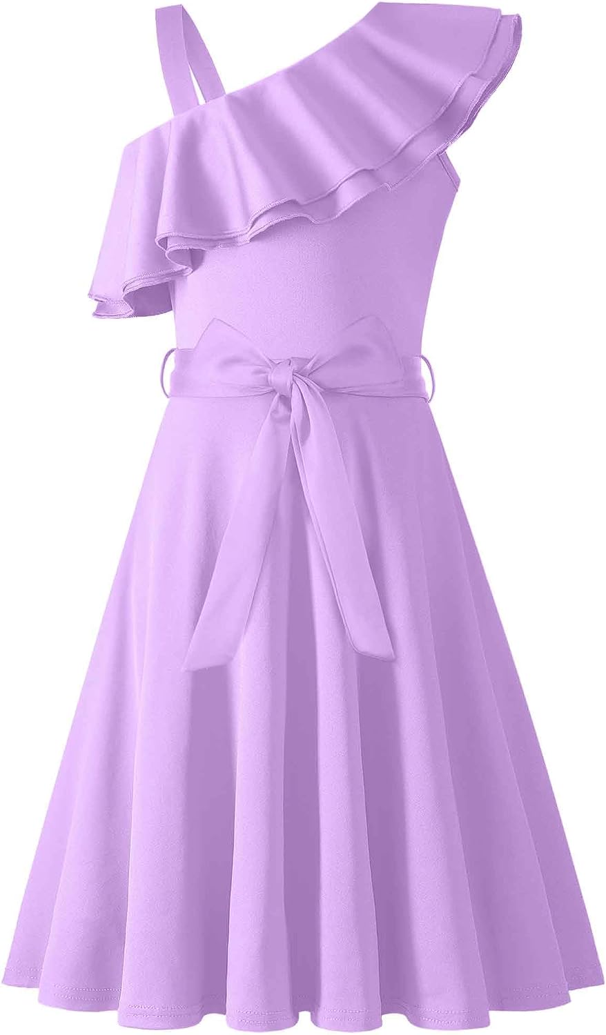 Thumbnail 6 de Robe fille une épaule Arshiner avec col à volants et ceinture ajustable, été de fête (5 à 13 ans)