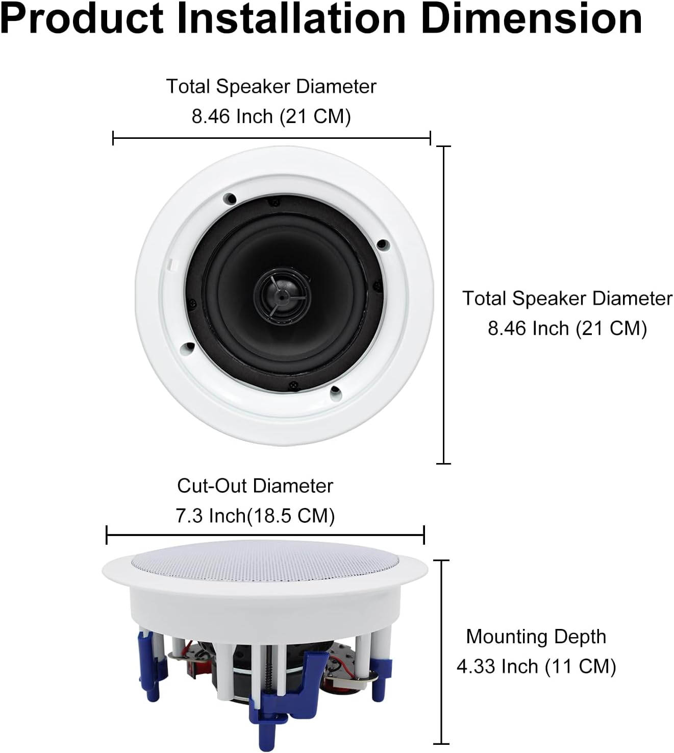 Detalle 2 de Herdio 5,25 Zoll Deckenlautsprecher – 2er-Set, Bluetooth-Kompatibilität, 300 W Spitzenleistung, Unterputz-Design