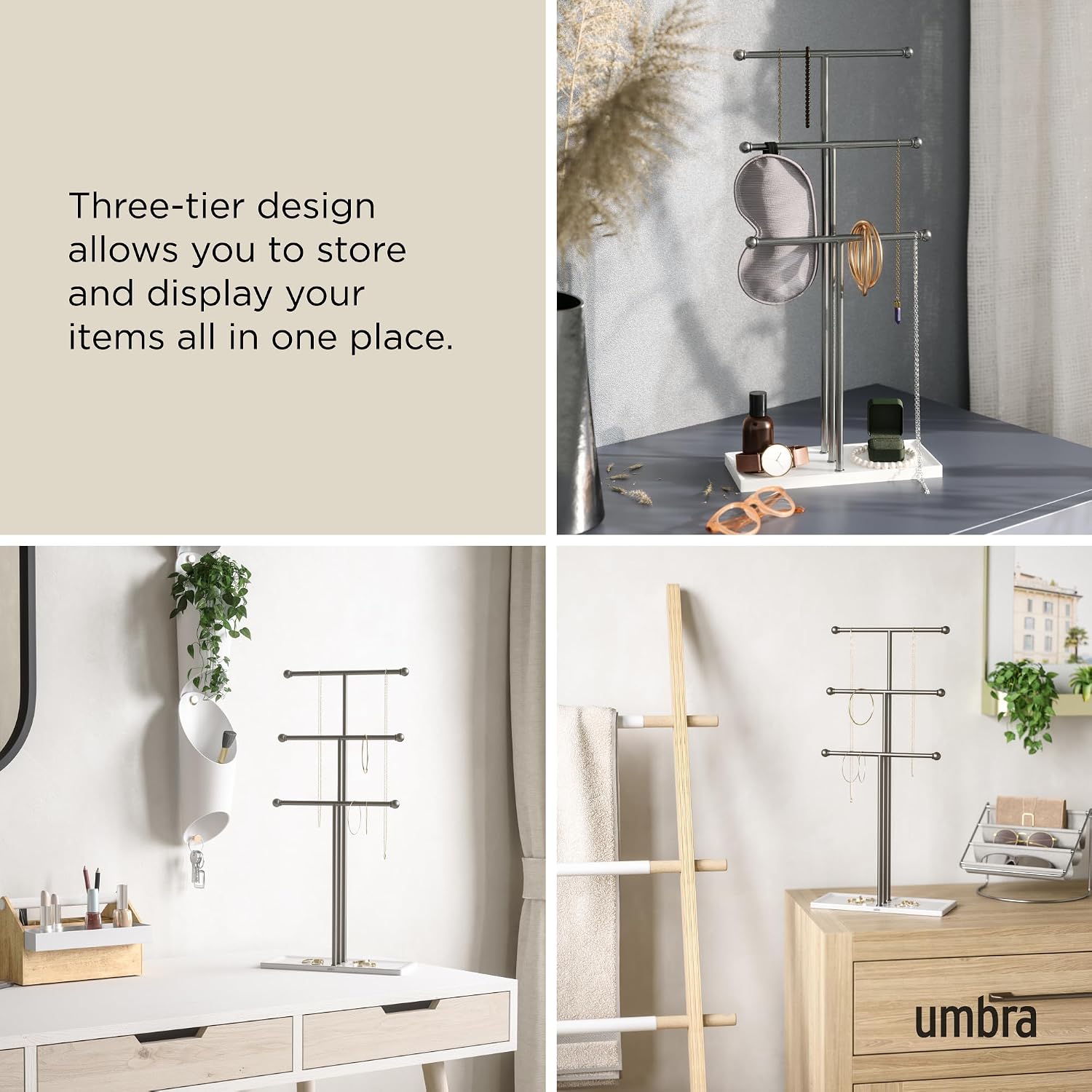 Detalle de Umbra TRIGEM JWL STAND WHT/NKL: A tall, versatile hanging jewellery organiser