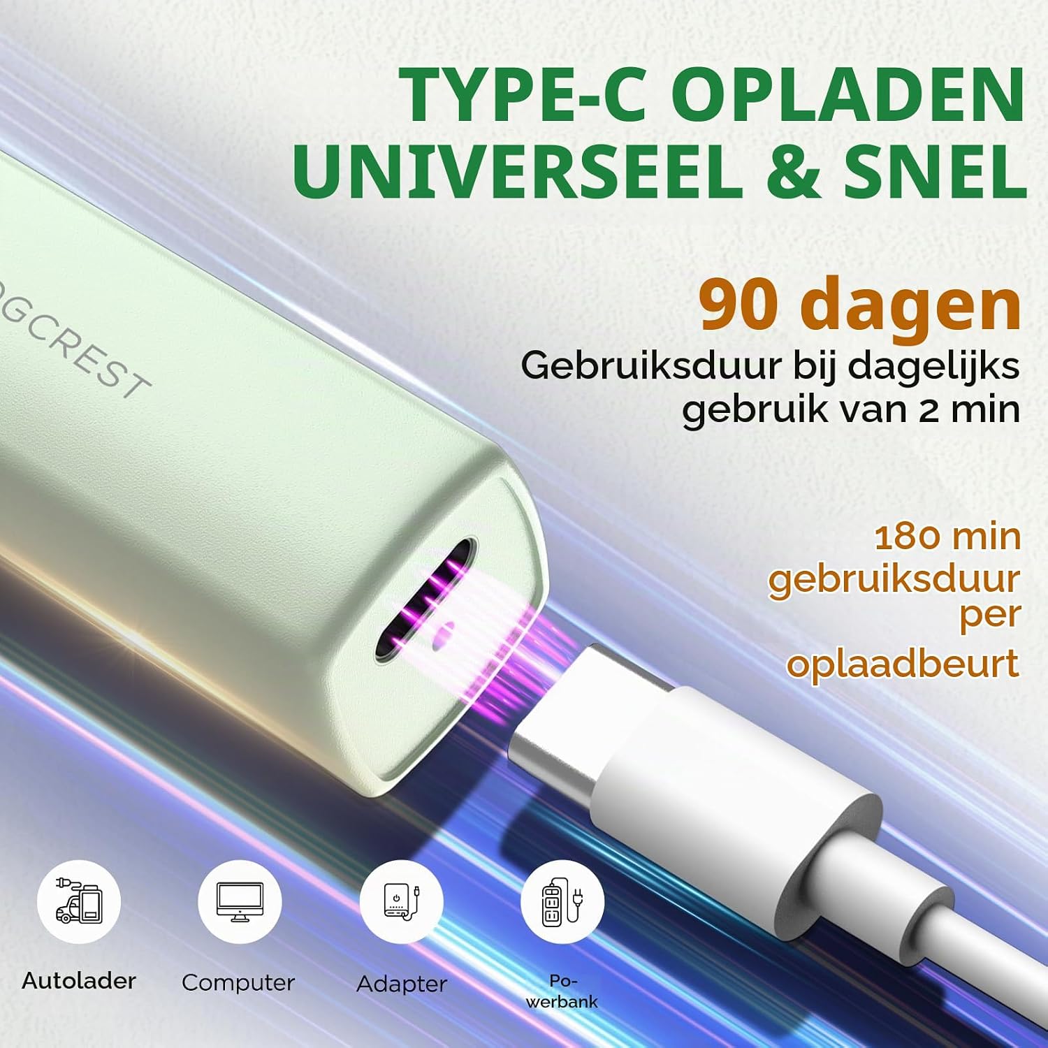Detalle 1 de VG VOGCREST 2-in-1 wenkbrauwtrimmer en gezichtshaarverwijderaar, groen