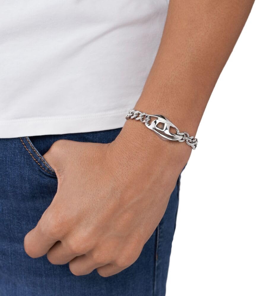 Thumbnail 4 de Bracelet Diesel pour homme en acier inoxydable argenté à fermoir mousqueton