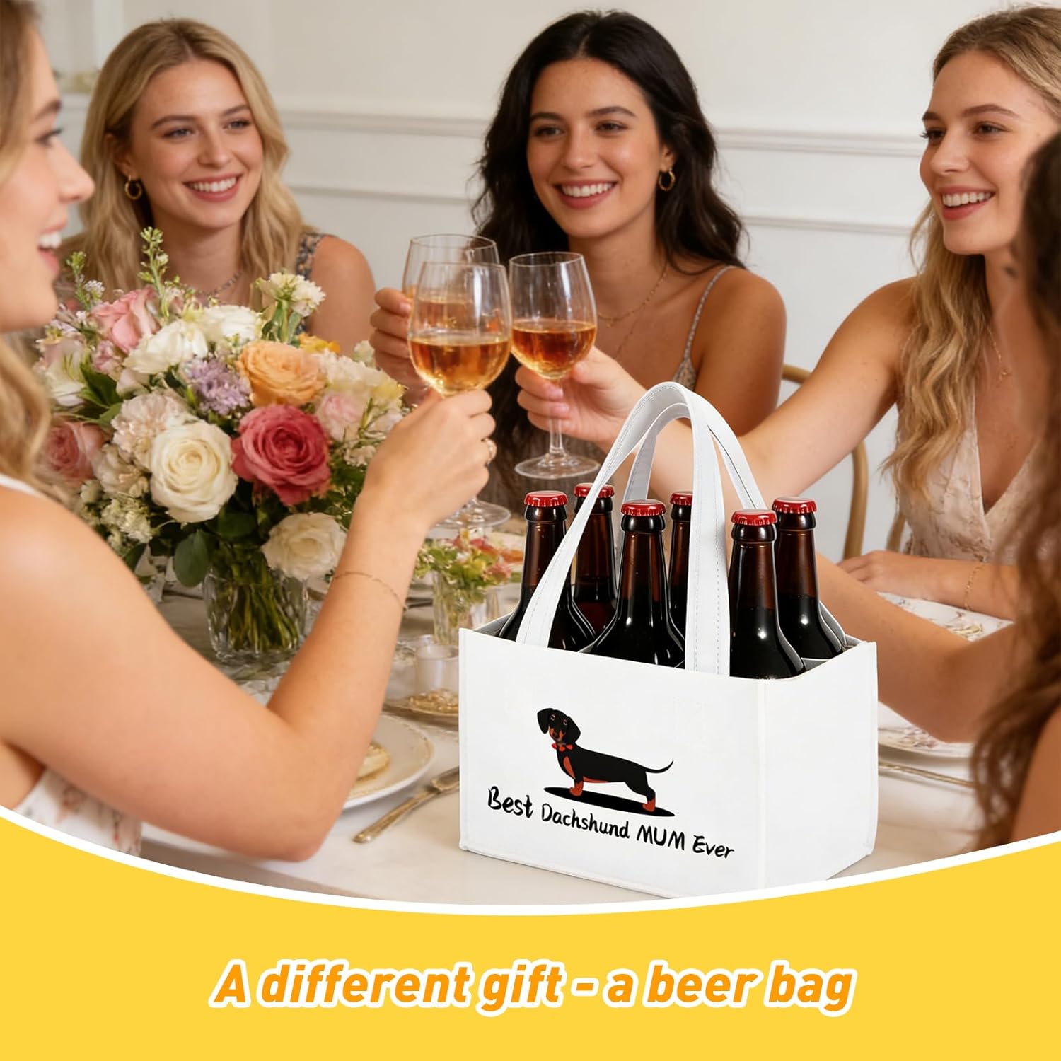 Detalle de UV STYLISH Dachshund Sausage Dog Felt 6-Pack Bottle Carrier Bag
