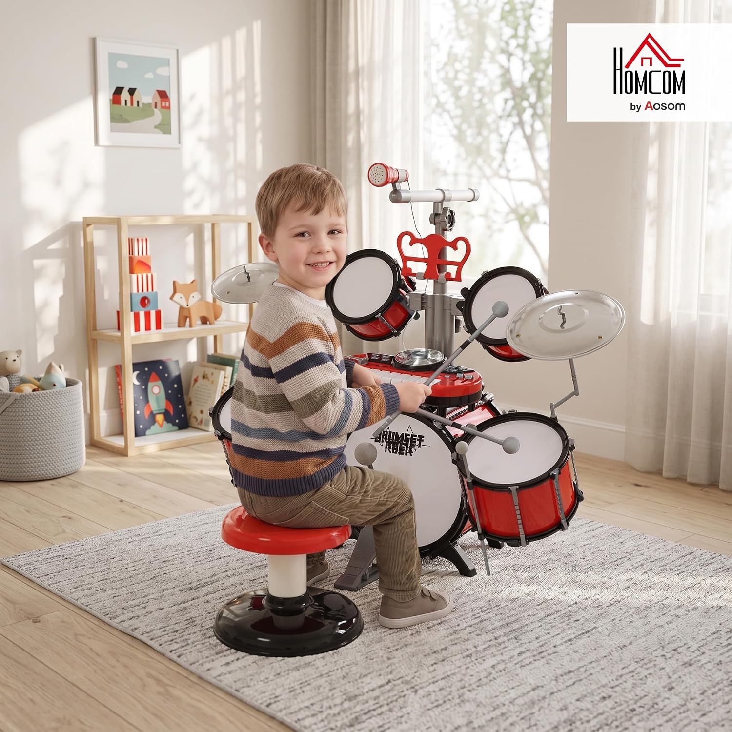 Thumbnail 1 de HOMCOM 390-022 drumstel voor kinderen met keyboard en microfoon, rood