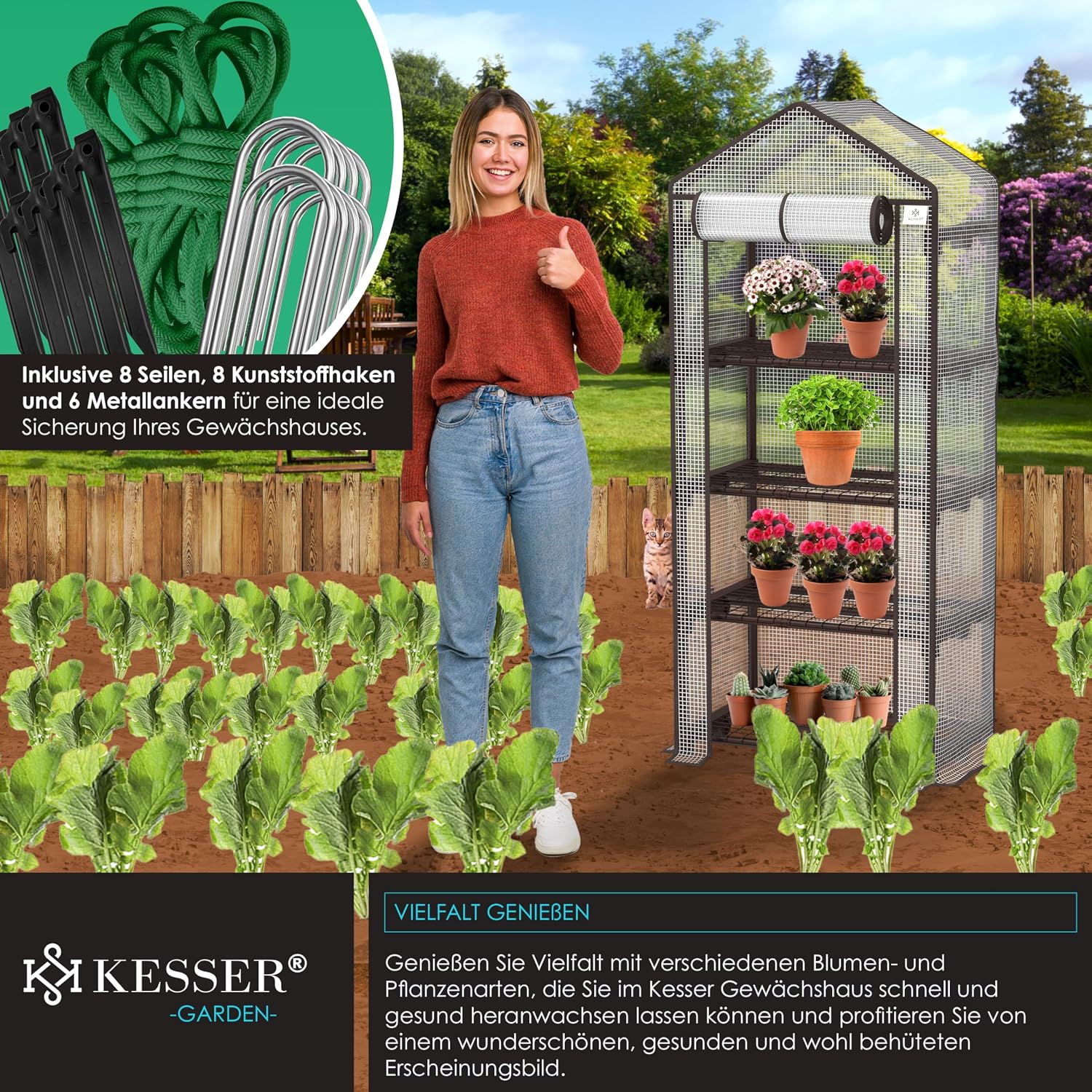 Thumbnail 4 de KESSER® Premium Foliengewächshaus mit 4 Etagen – 69 x 50 x 158 cm Treibhaus für Anzucht auf Balkon & Garten