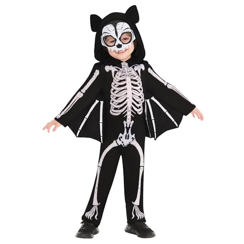 Rubies Official Skeleton Bat Costume, Child's 3–4 Years, Hooded Jumpsuit