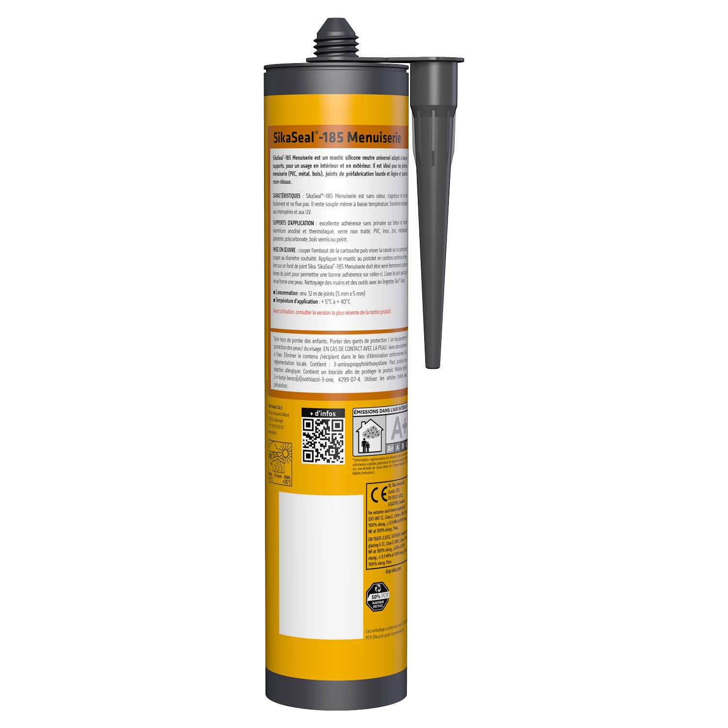 Detalle 2 de SikaSeal-185 : Mastic silicone universel – Menuiserie anthracite, Joint de construction, 300 ml