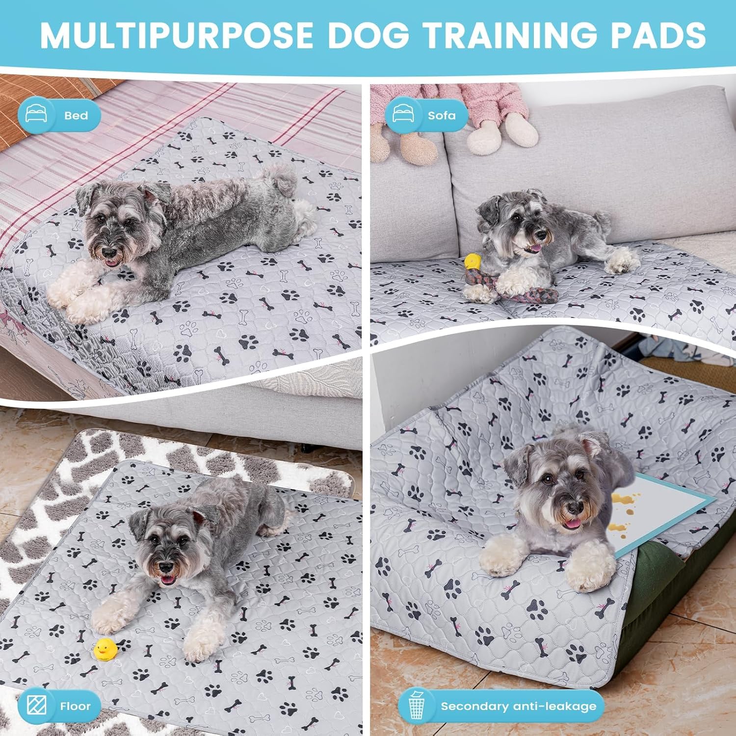 Thumbnail 5 de PmakeEorT 2er-Set waschbare Welpenunterlagen (Trainingspads) 90 x 80 cm – rutschfest & schnell trocknend