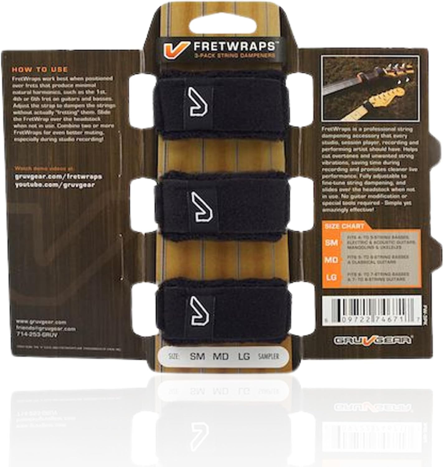 Detalle de Gruv Gear FW-3PK-SM Fret Wrap, 3-Pack String Dampeners, Small Black