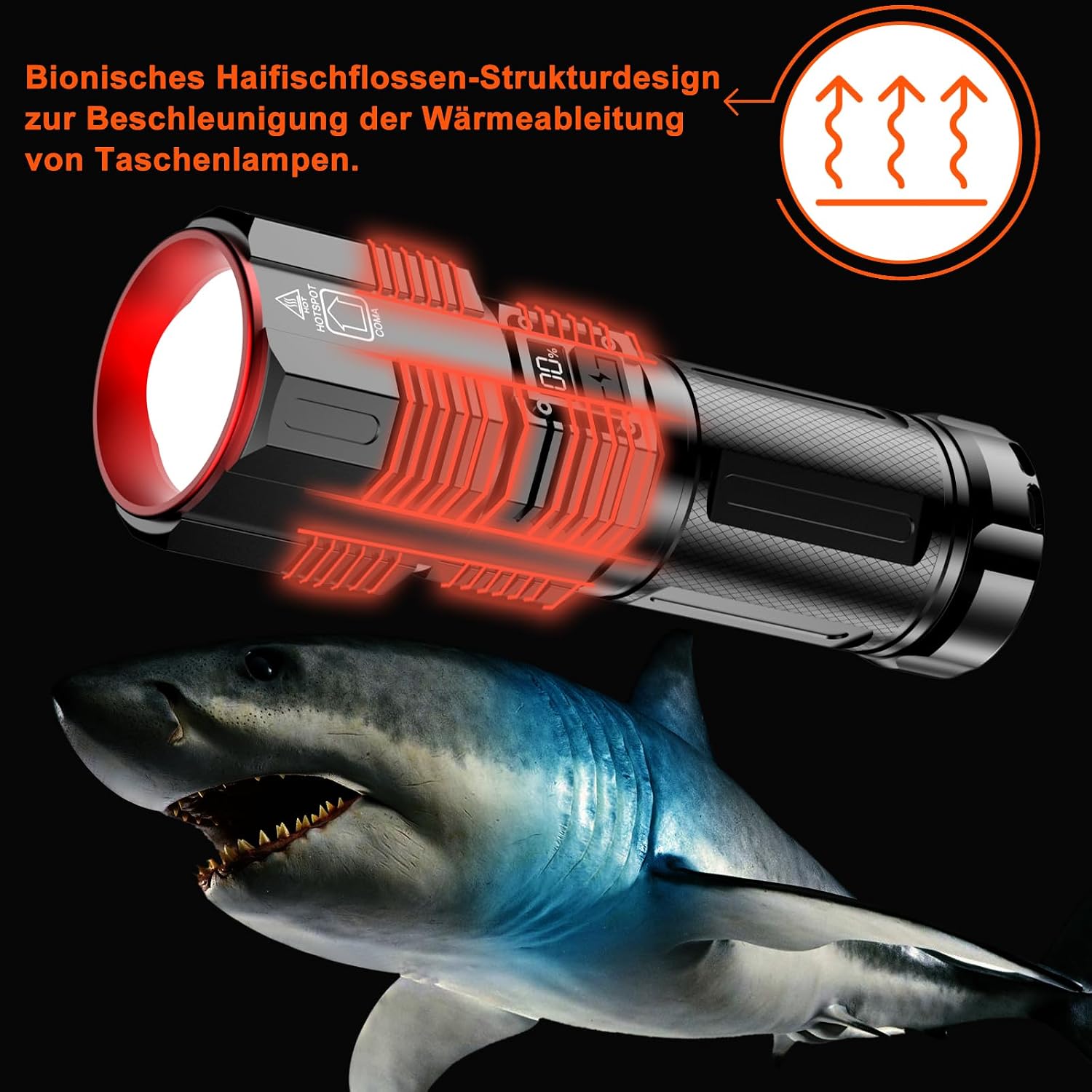 Detalle de Relybo Relybo-A11 led-zaklamp met USB-C, lcd-scherm en instelbare focus