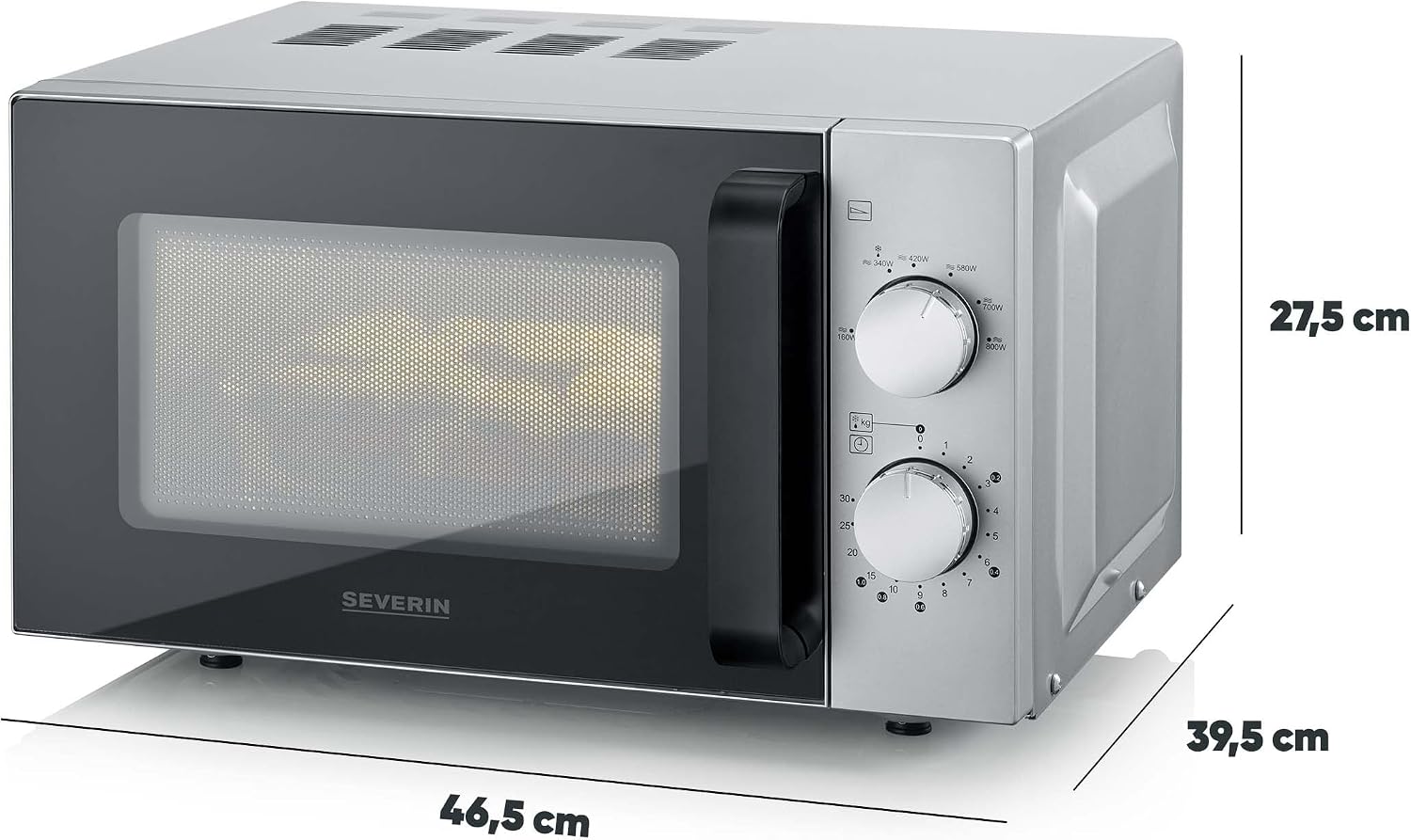 Thumbnail 6 de SEVERIN MW 9184 Solo-Mikrowelle mit Glasboden – 20 L, 800 W, Schwarz/Edelstahl matt