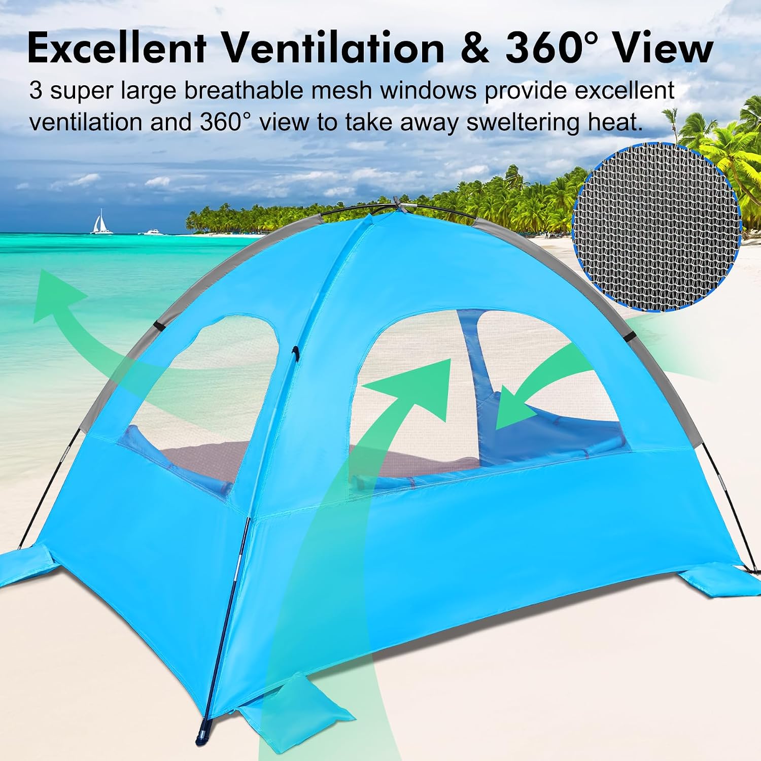 Detalle 1 de WhiteFang Beach Tent for 3/4/6/8 People, UPF 50+ Shade with Mesh Windows