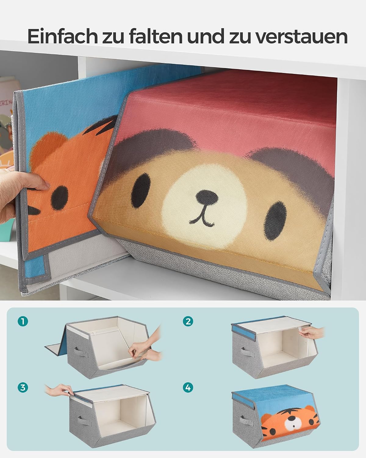 Thumbnail 6 de SONGMICS Aufbewahrungsboxen 3er-Set RFB760P03 mit magnetischem Deckel, faltbar – Stoffboxen für Kinderzimmer