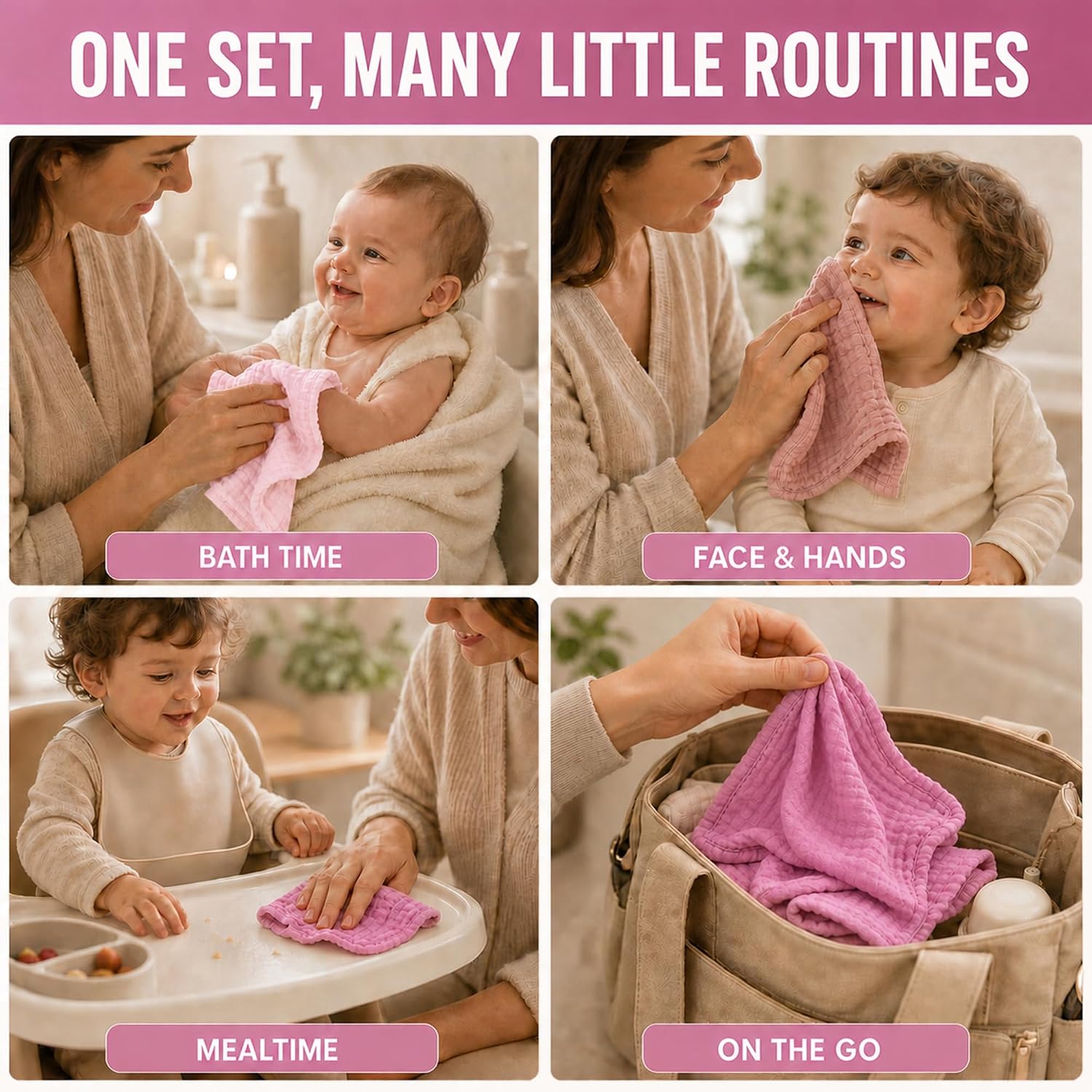 Detalle de SWEET DOLPHIN Muslin Washcloths 10 x 10 Inches