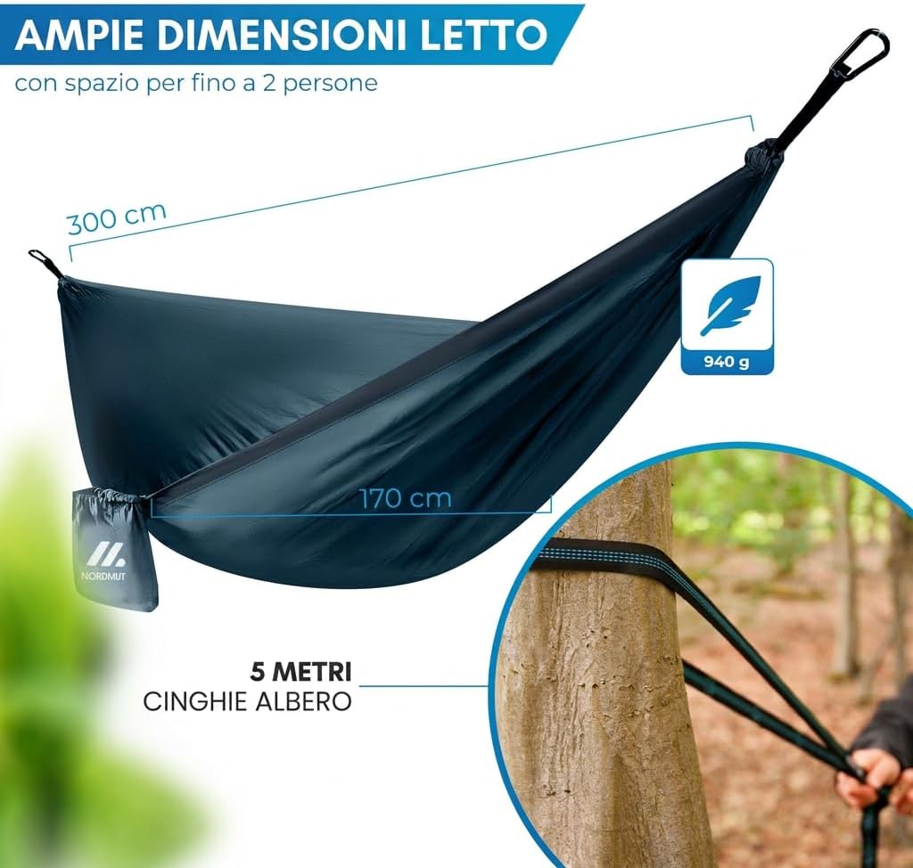 Detalle de NORDMUT Amaca Ultralight Outdoor con Set di Fissaggio: leggera, robusta e pronta all’uso