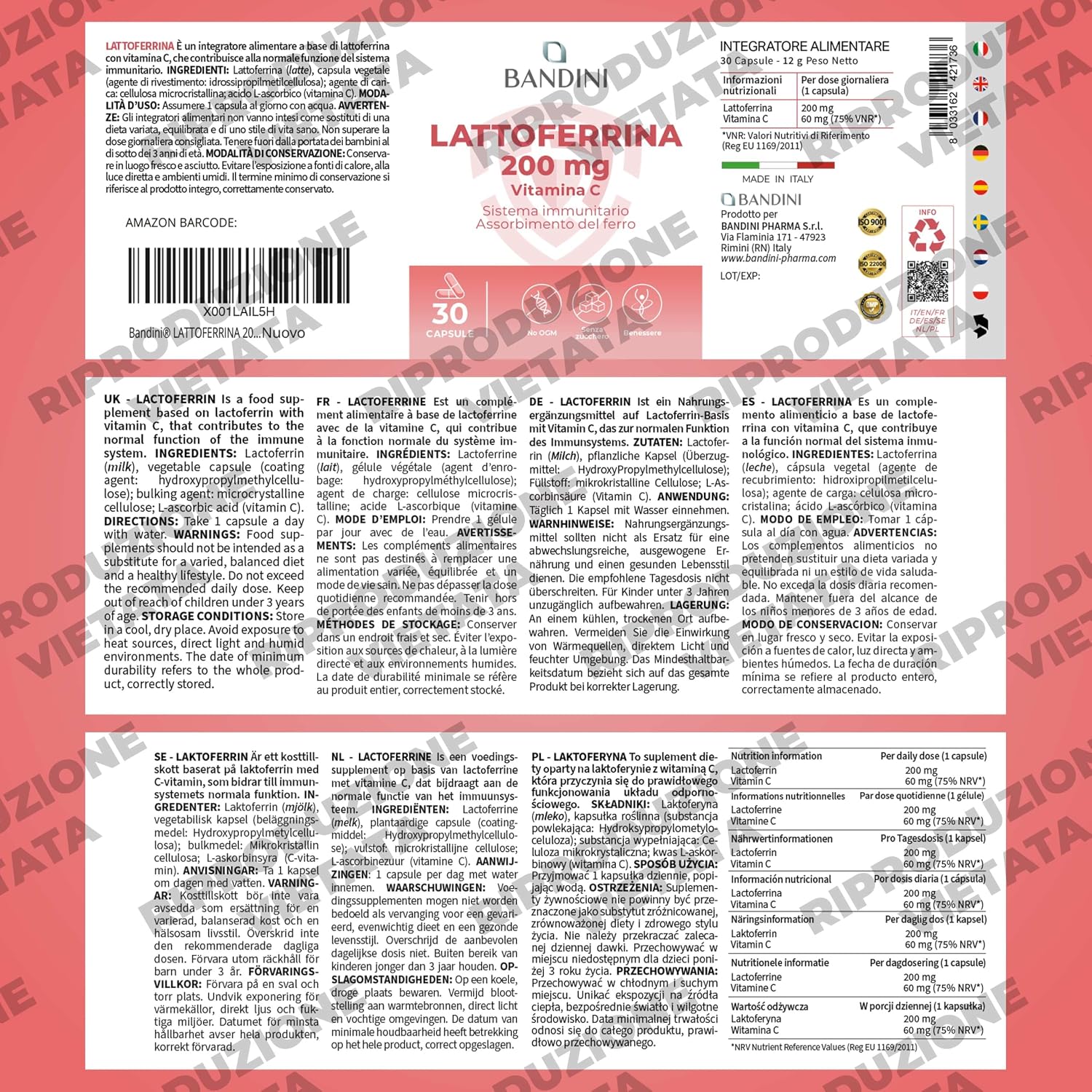 Detalle 1 de BANDINI Lactoferrine 200 Immuno + Vitamin C, vegan capsules